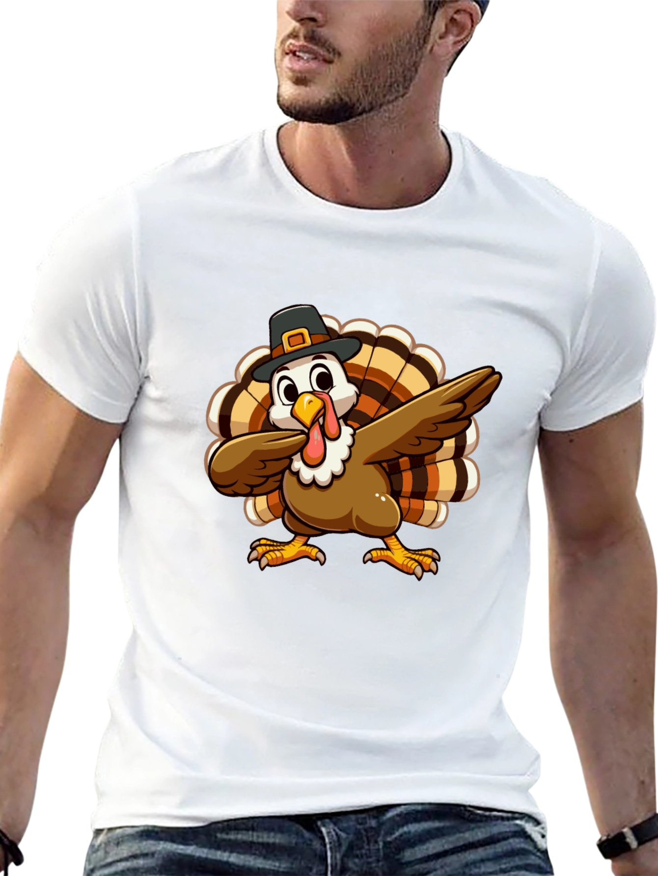 Festive Turkey Dab Black T-Shirt