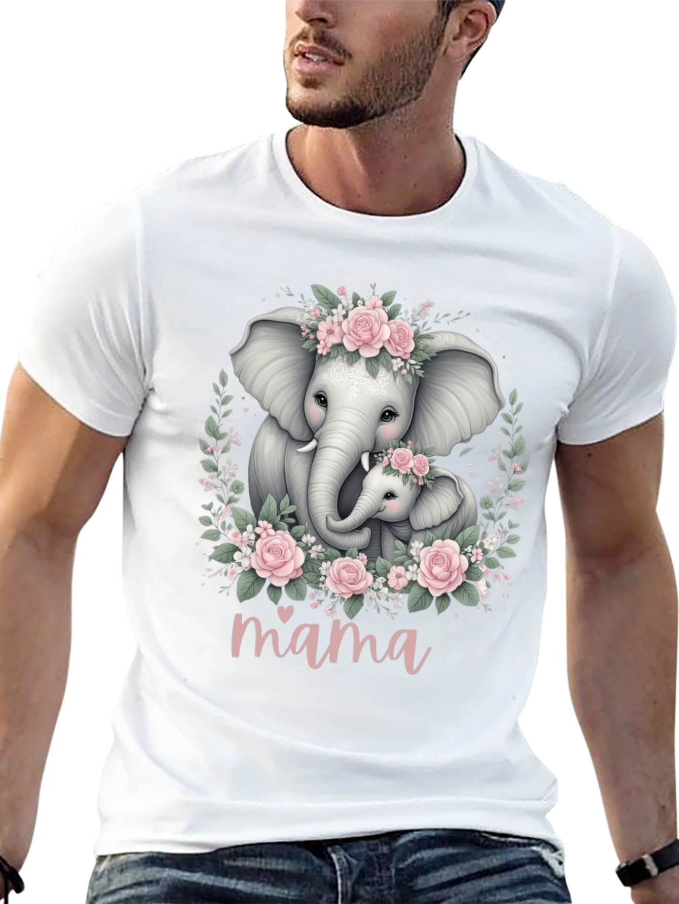 Elephant Mama T-Shirt - Floral Design