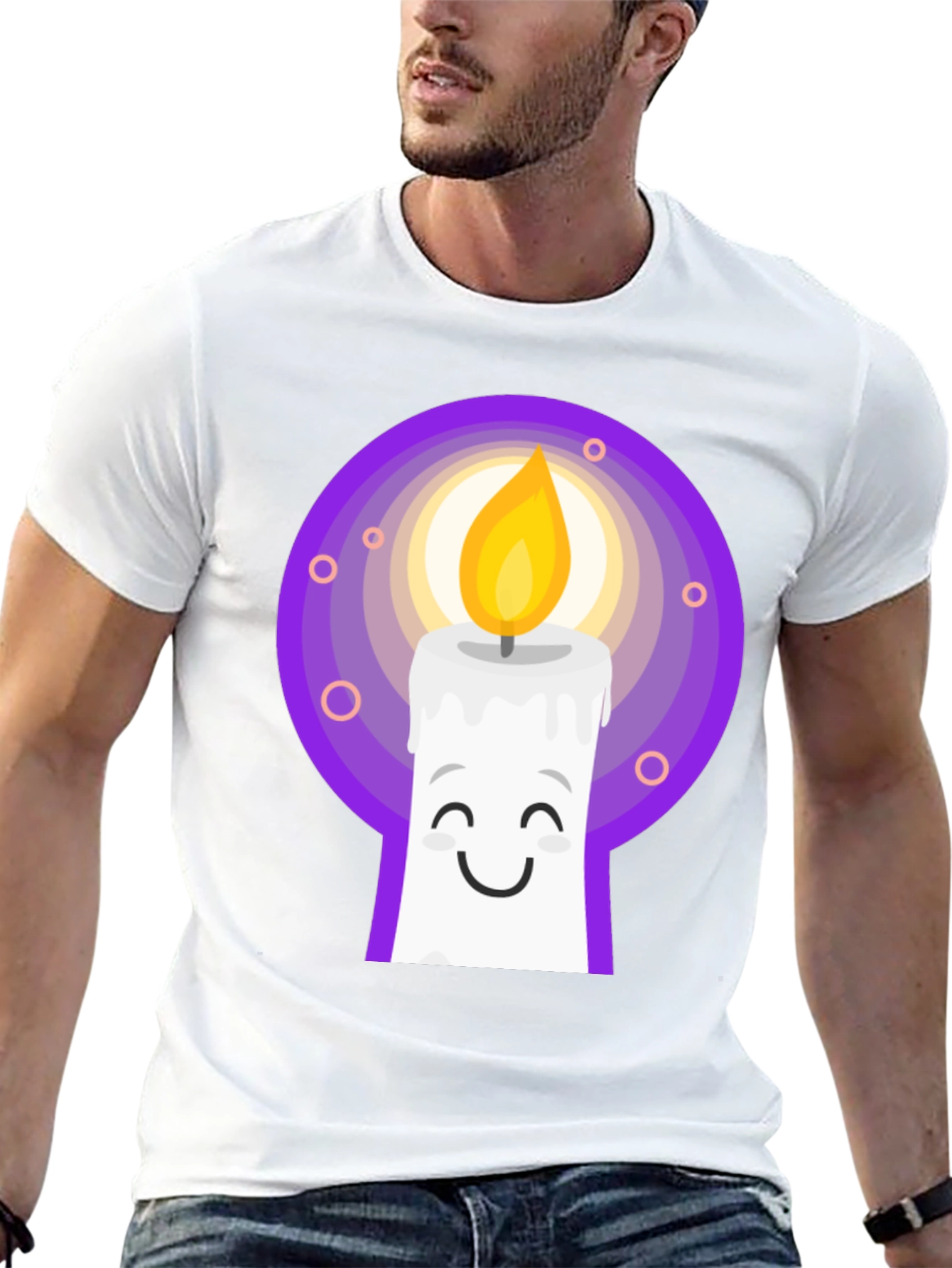 Cute Candle Cartoon Graphic Tee - Black