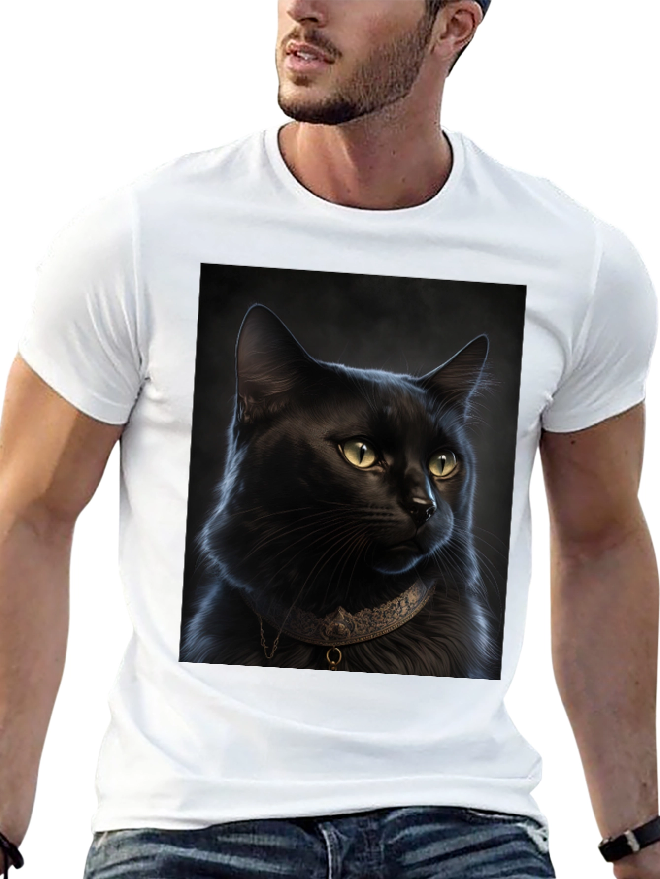 Black Cat Portrait Graphic T-Shirt