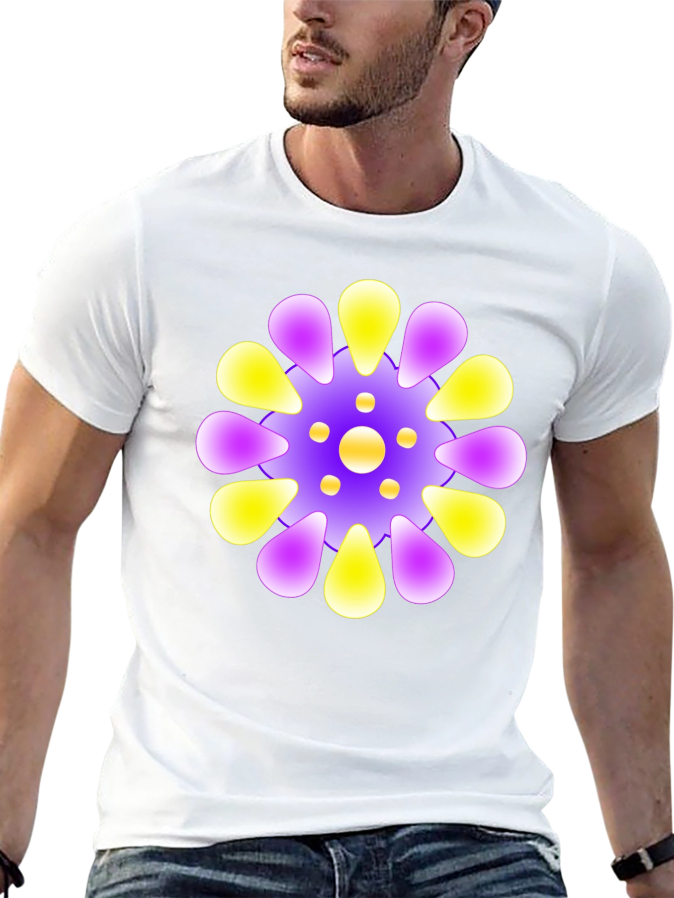 Vibrant Floral Design Black T-Shirt