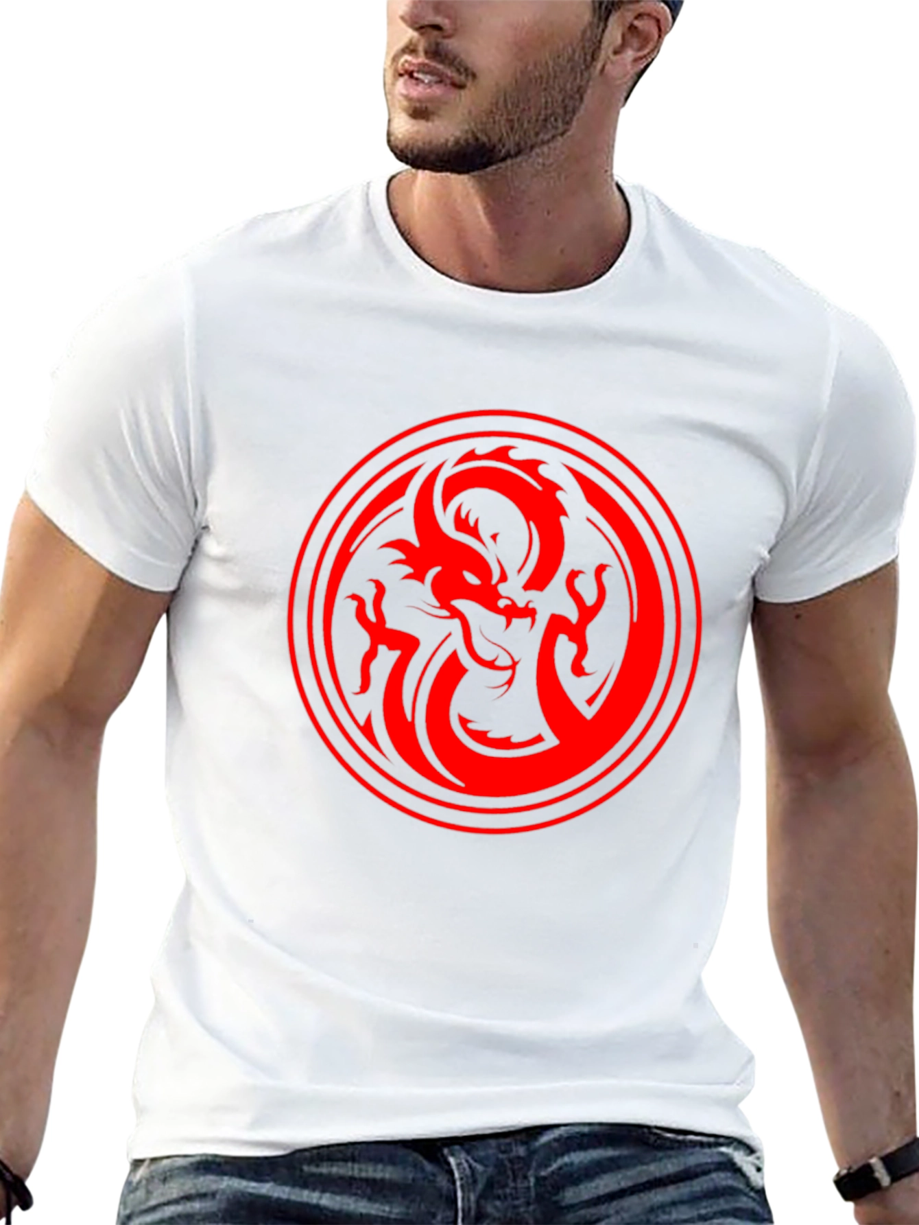 Dragon Circle Graphic Tee - Bold Red on Black