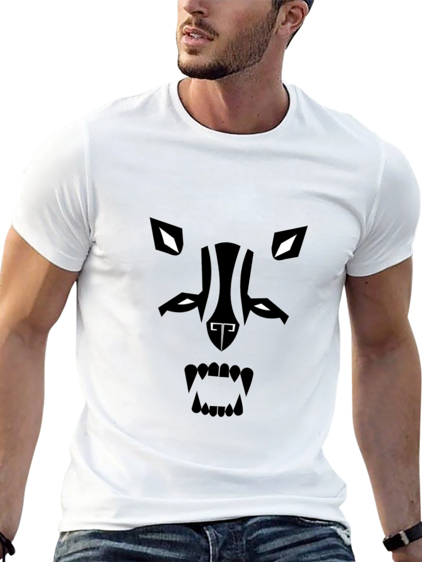 Mens Black Graphic Tee - Abstract Wolf Design