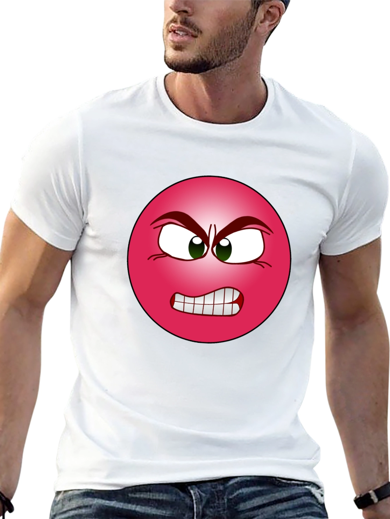 Angry Emoji Graphic Tee - Black Cotton T-Shirt