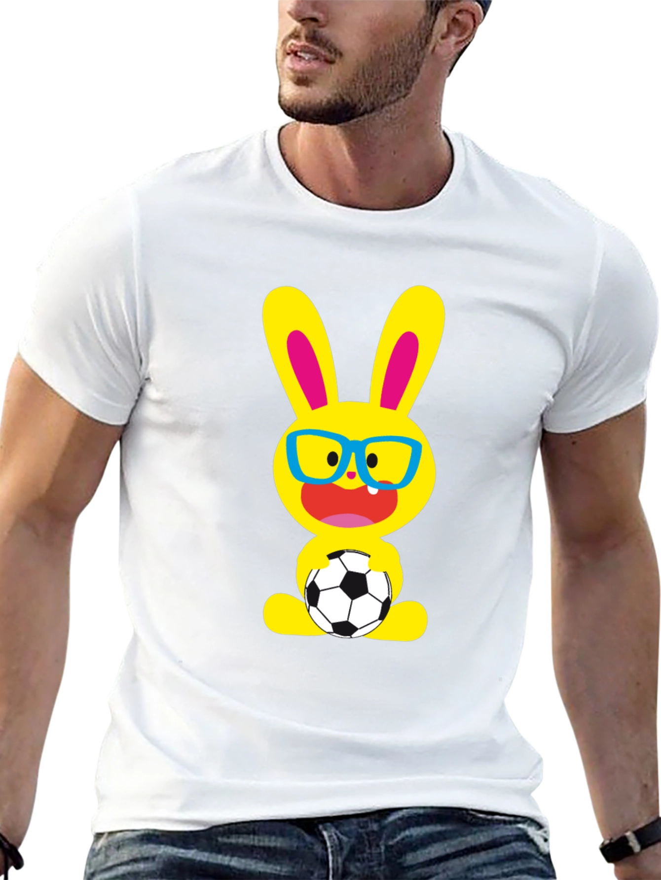 Funny Soccer Bunny Graphic T-Shirt