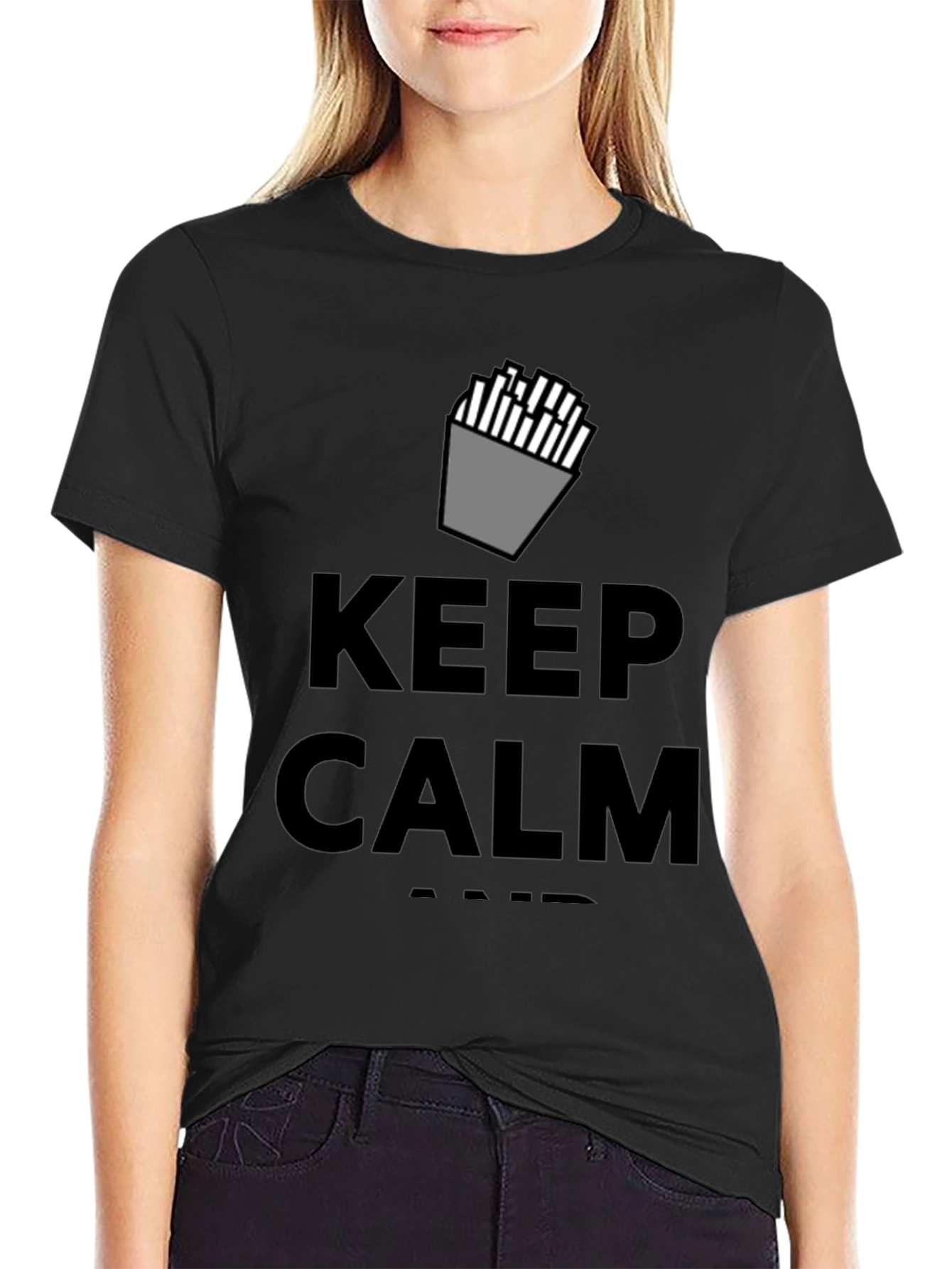 Keep Calm and Eat Fries Black T-Shirt