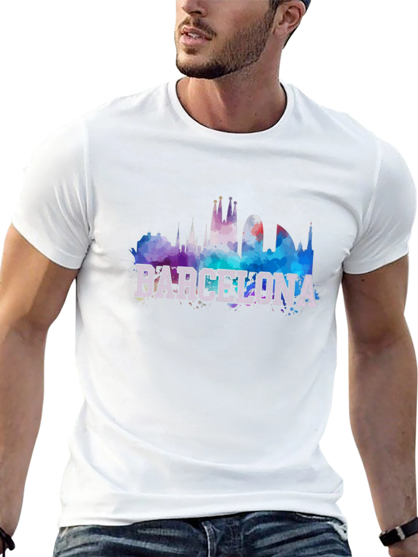 Barcelona Skyline Graphic Black T-Shirt