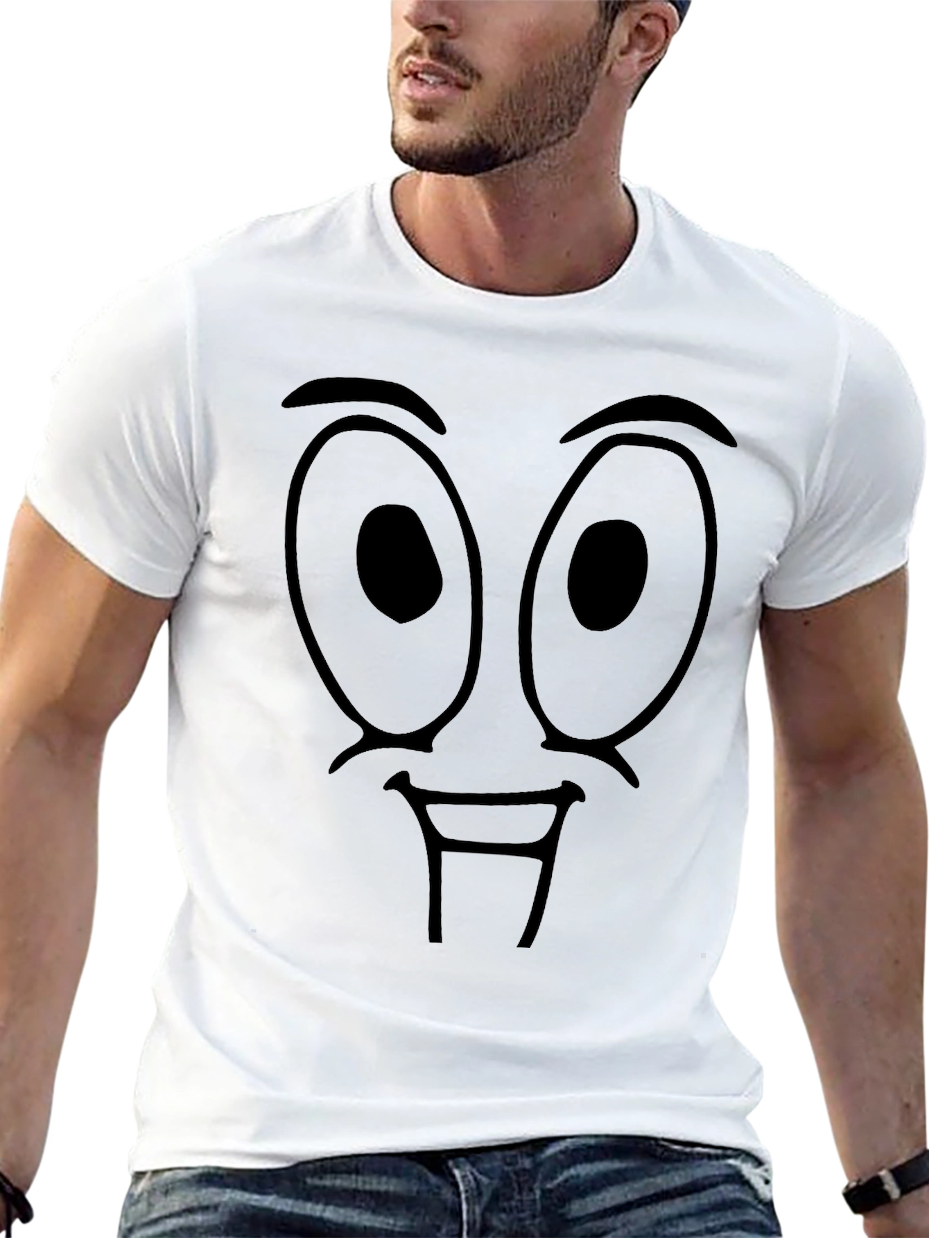 Funny Cartoon Face Black T-Shirt