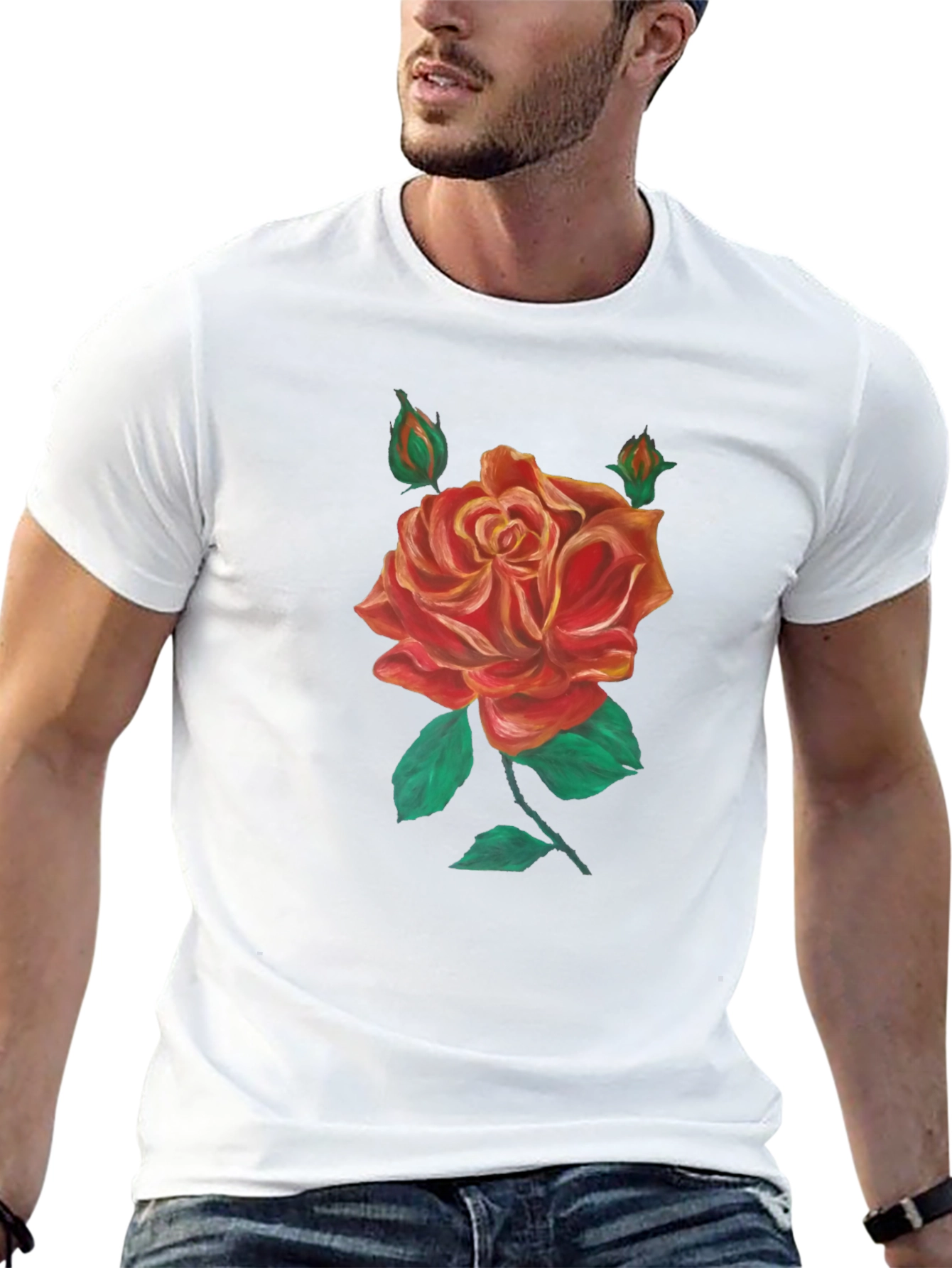 Black T-Shirt with Rose Graphic