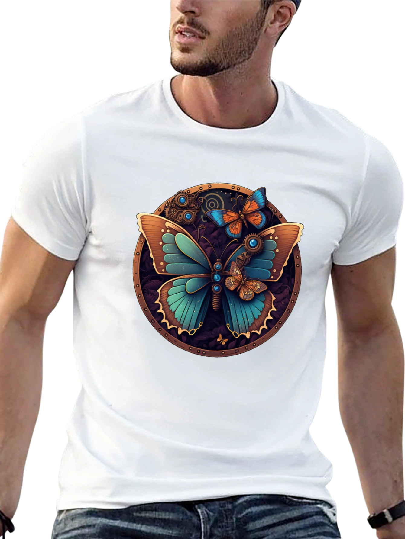 Steampunk Butterfly Graphic Tee - Unique Design