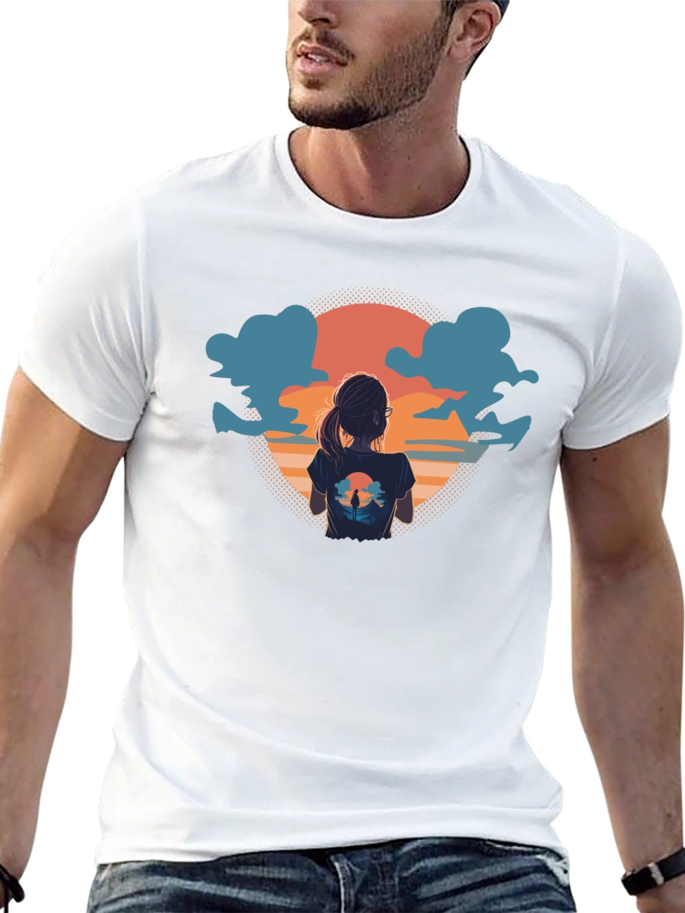 Sunset View Graphic Tee - Soft Black Cotton