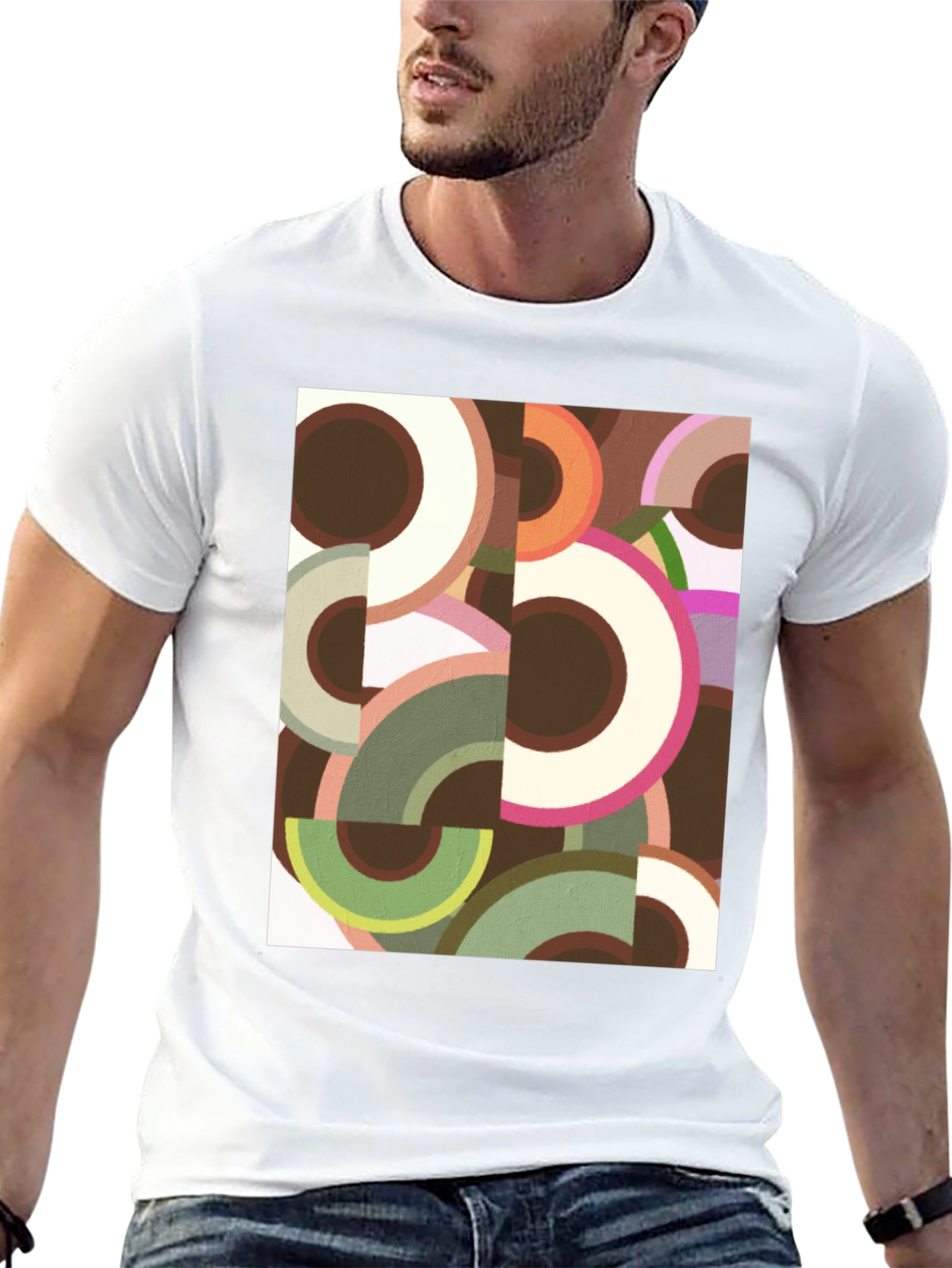 Abstract Geometric Circle Print Black Tee
