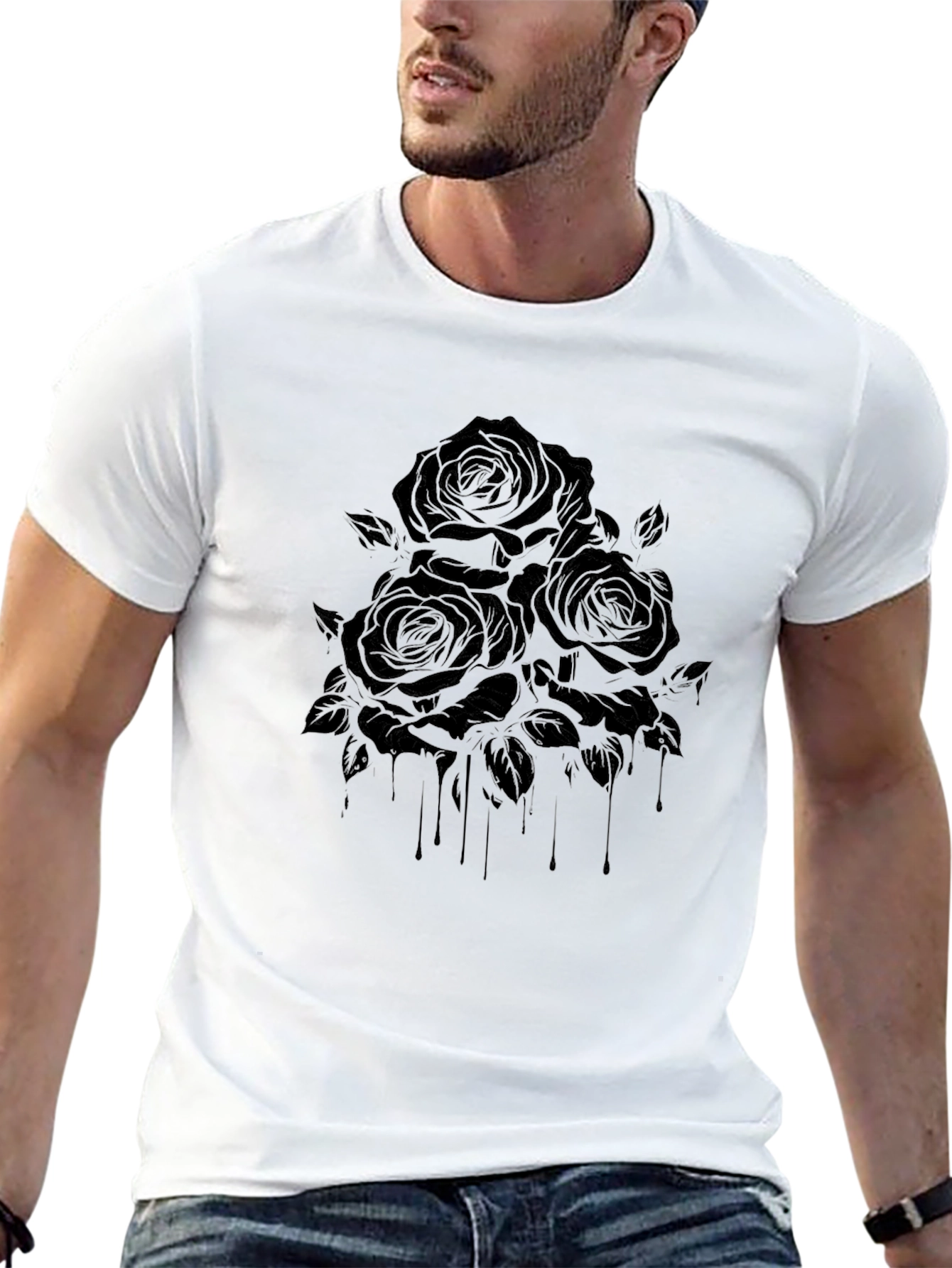Black Rose Drip Graphic Tee - Modern Gothic Style