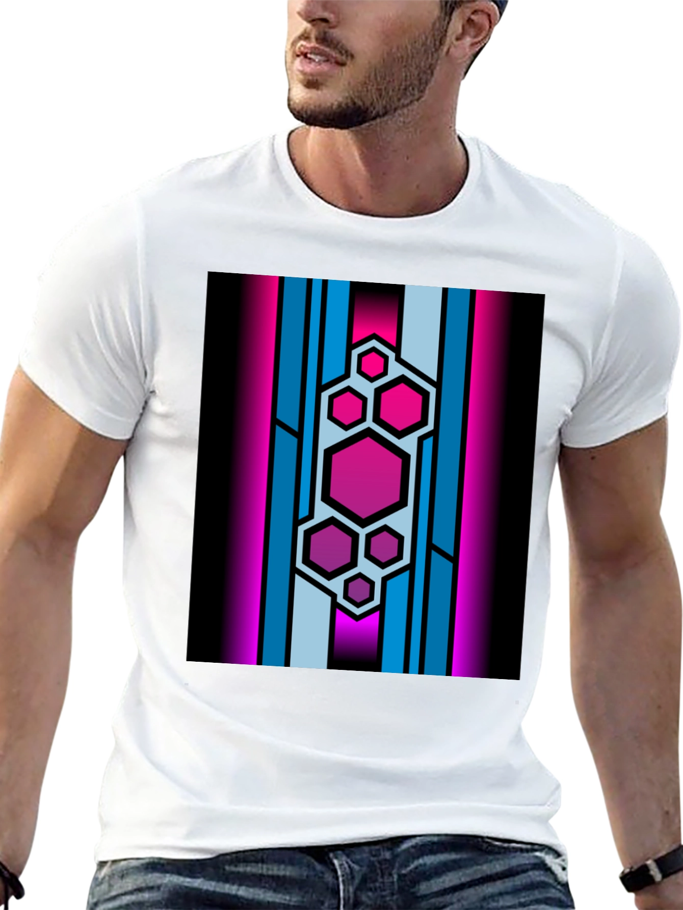 Hexagon Stripe Graphic Black T-Shirt
