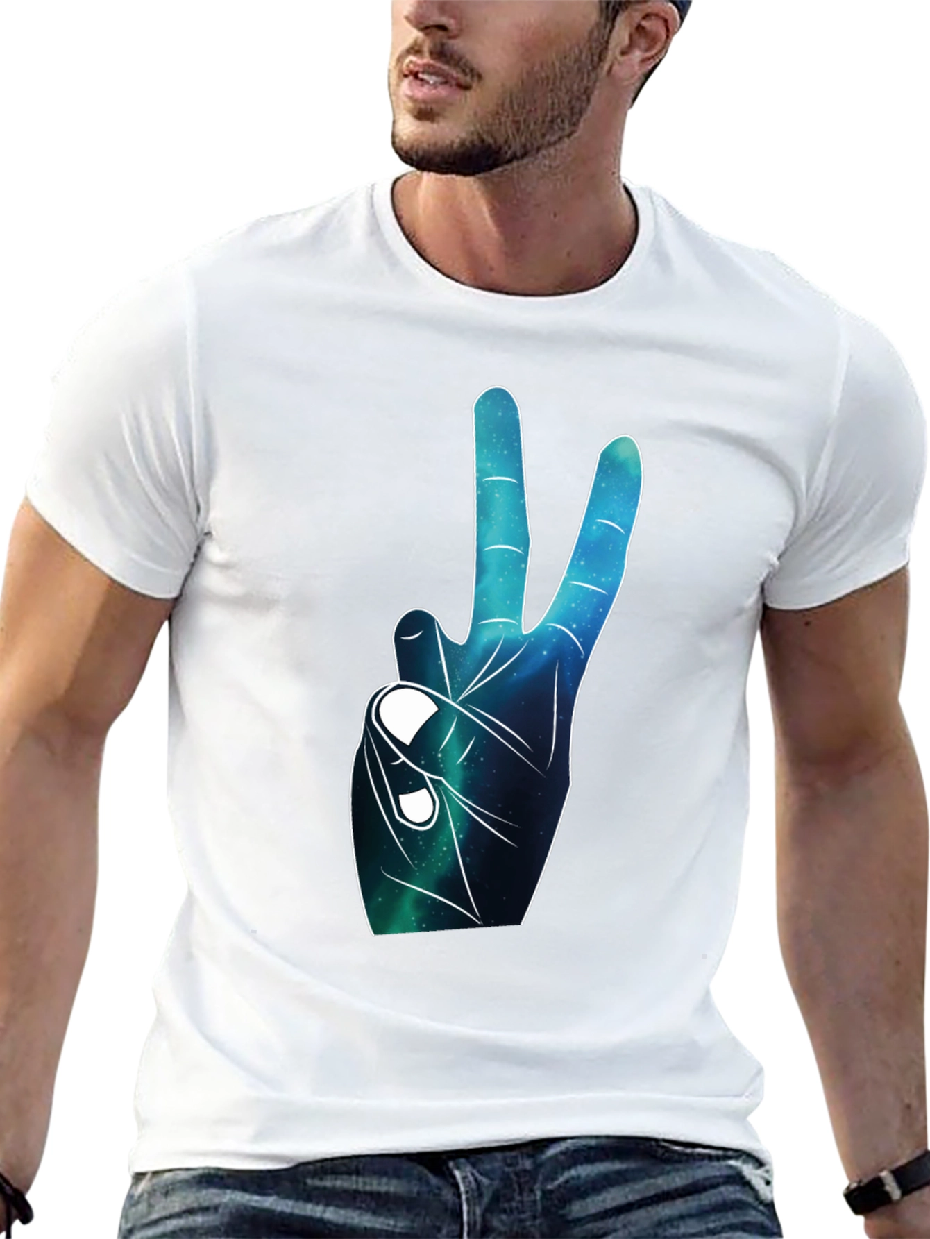 Peace Sign Galaxy Graphic Black T-Shirt