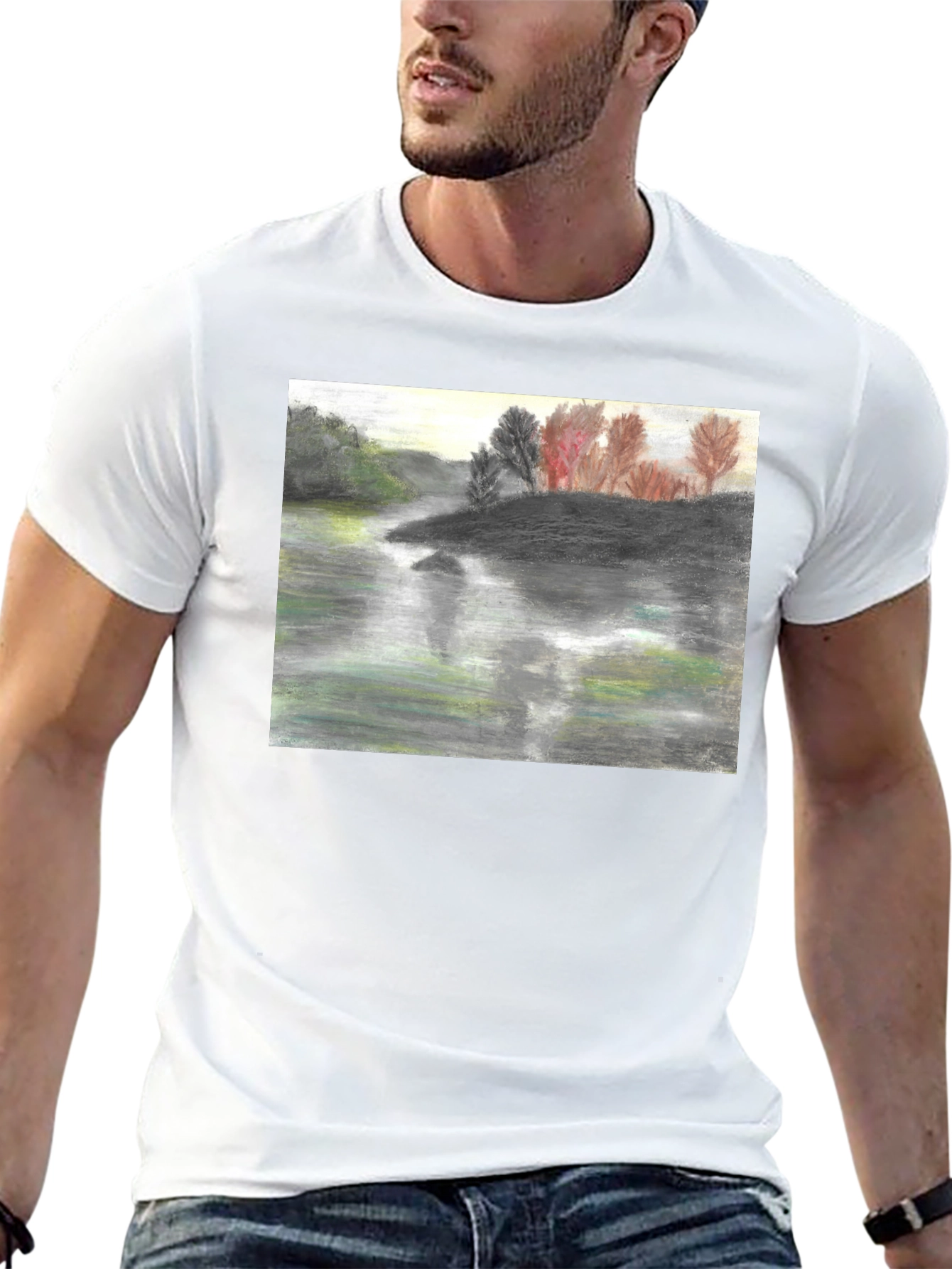 River View T-Shirt: Artistic Landscape Print