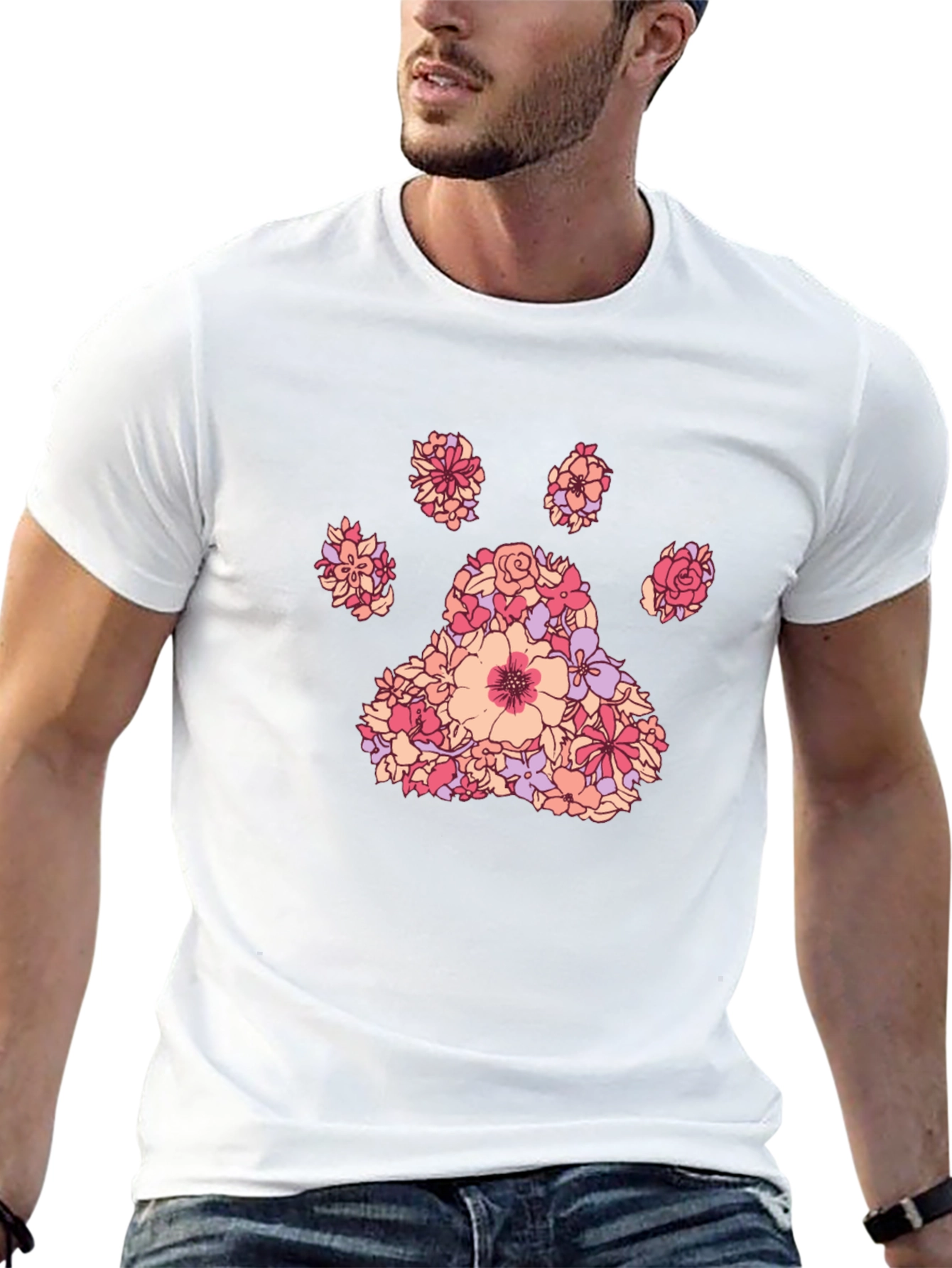 Floral Paw Print Tee - Unique Graphic T-Shirt