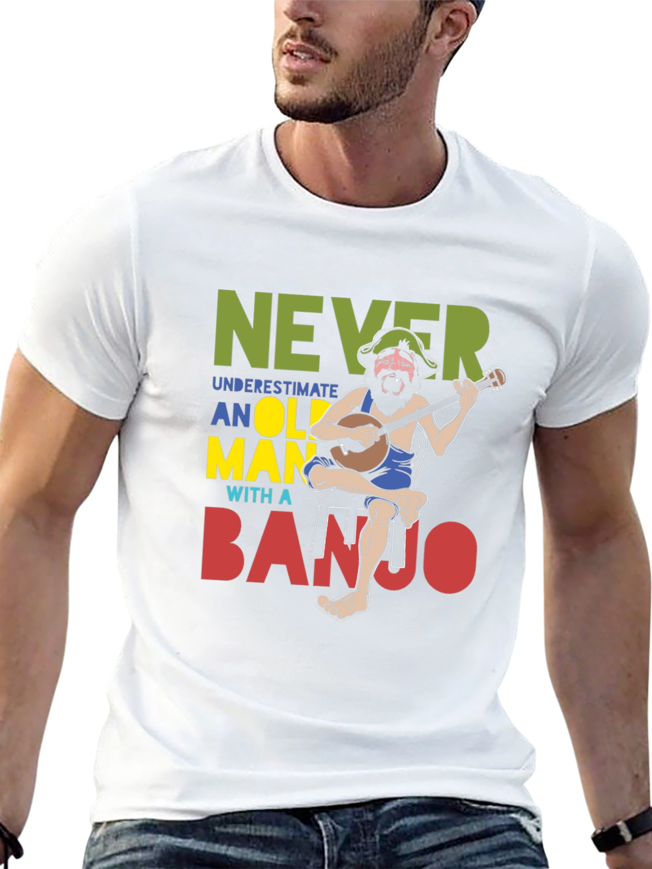 Never Underestimate Old Man Banjo T-Shirt