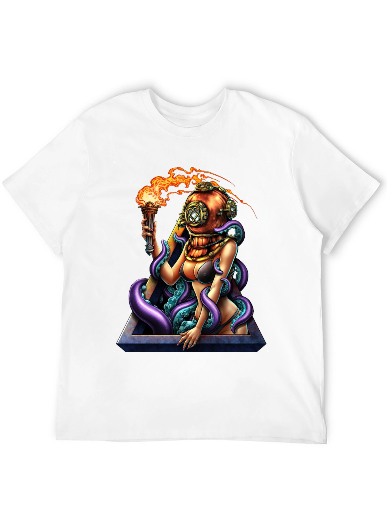Diver Girl & Octopus Black T-Shirt