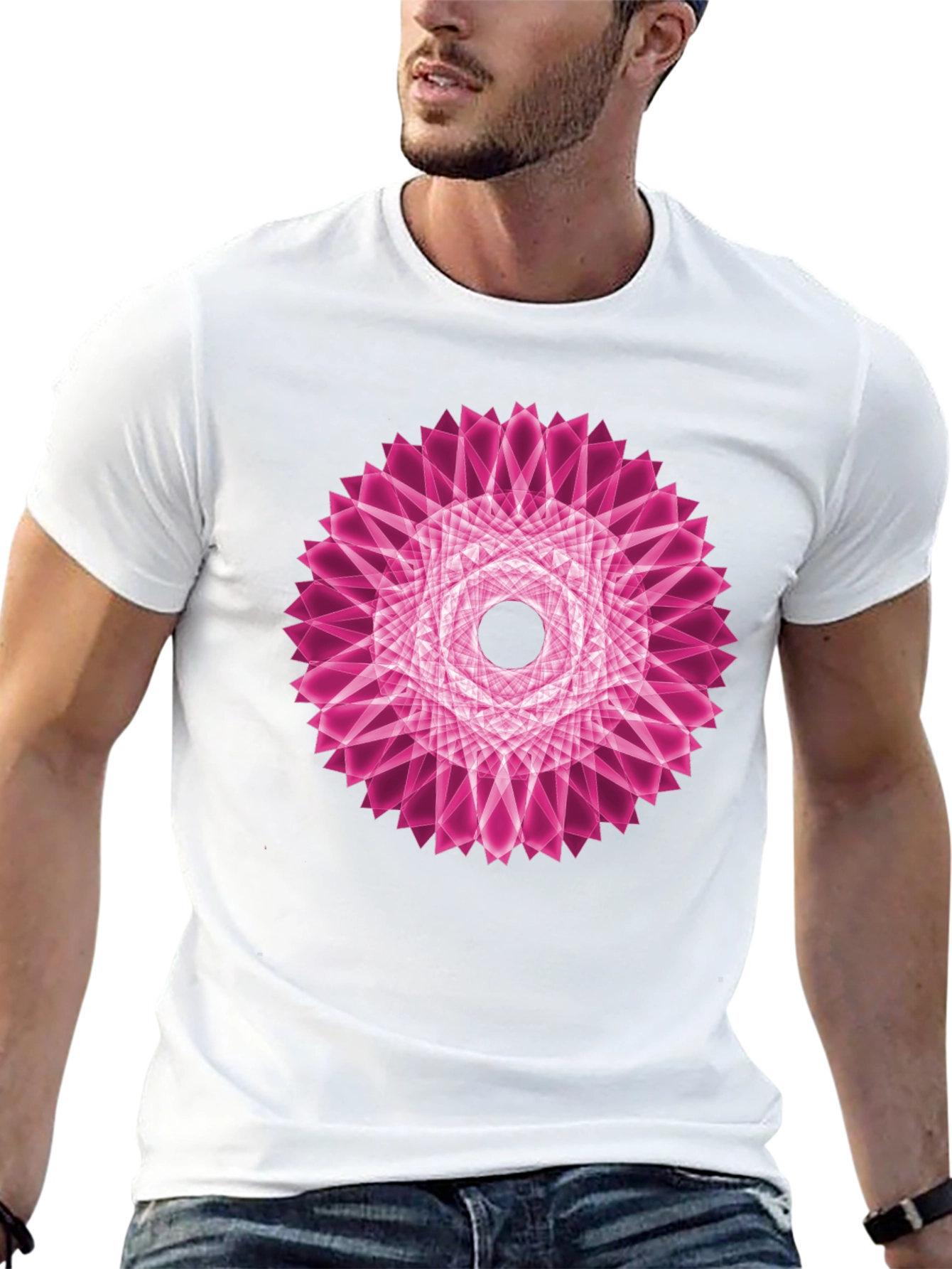 Geometric Pink Mandala Black T-Shirt