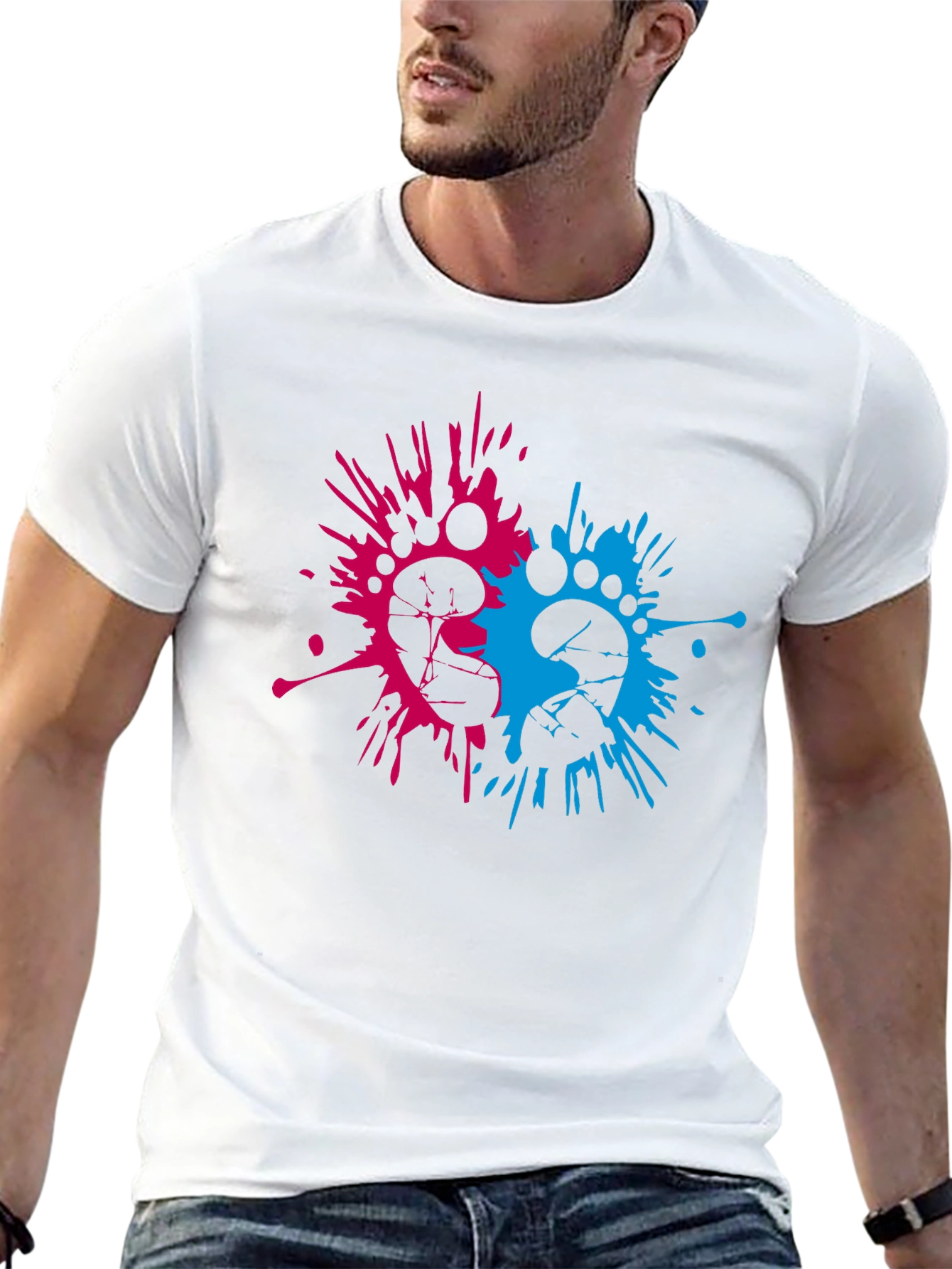 Baby Gender Reveal Footprint Splatter T-Shirt