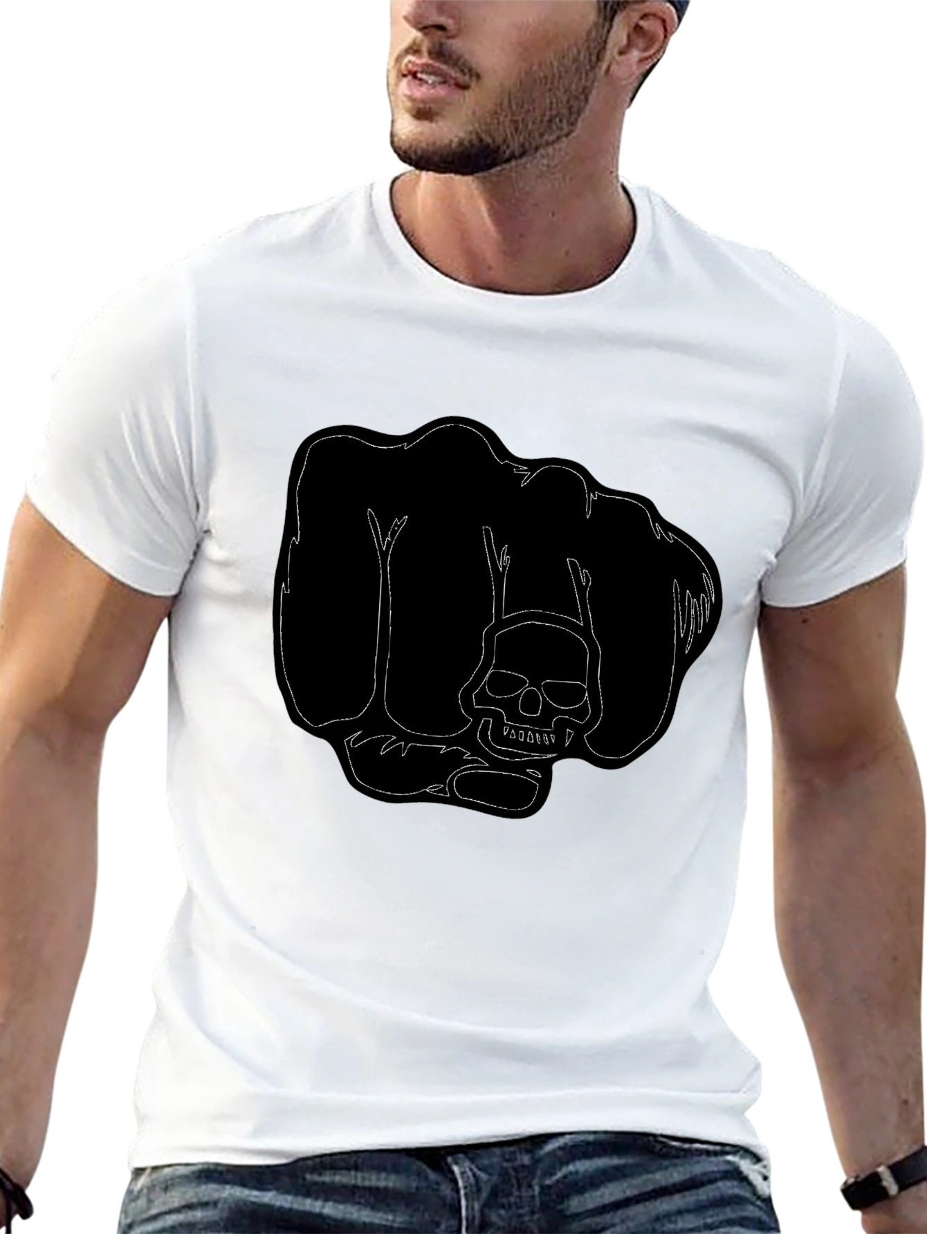 Black T-Shirt with Skull Fist Graphic