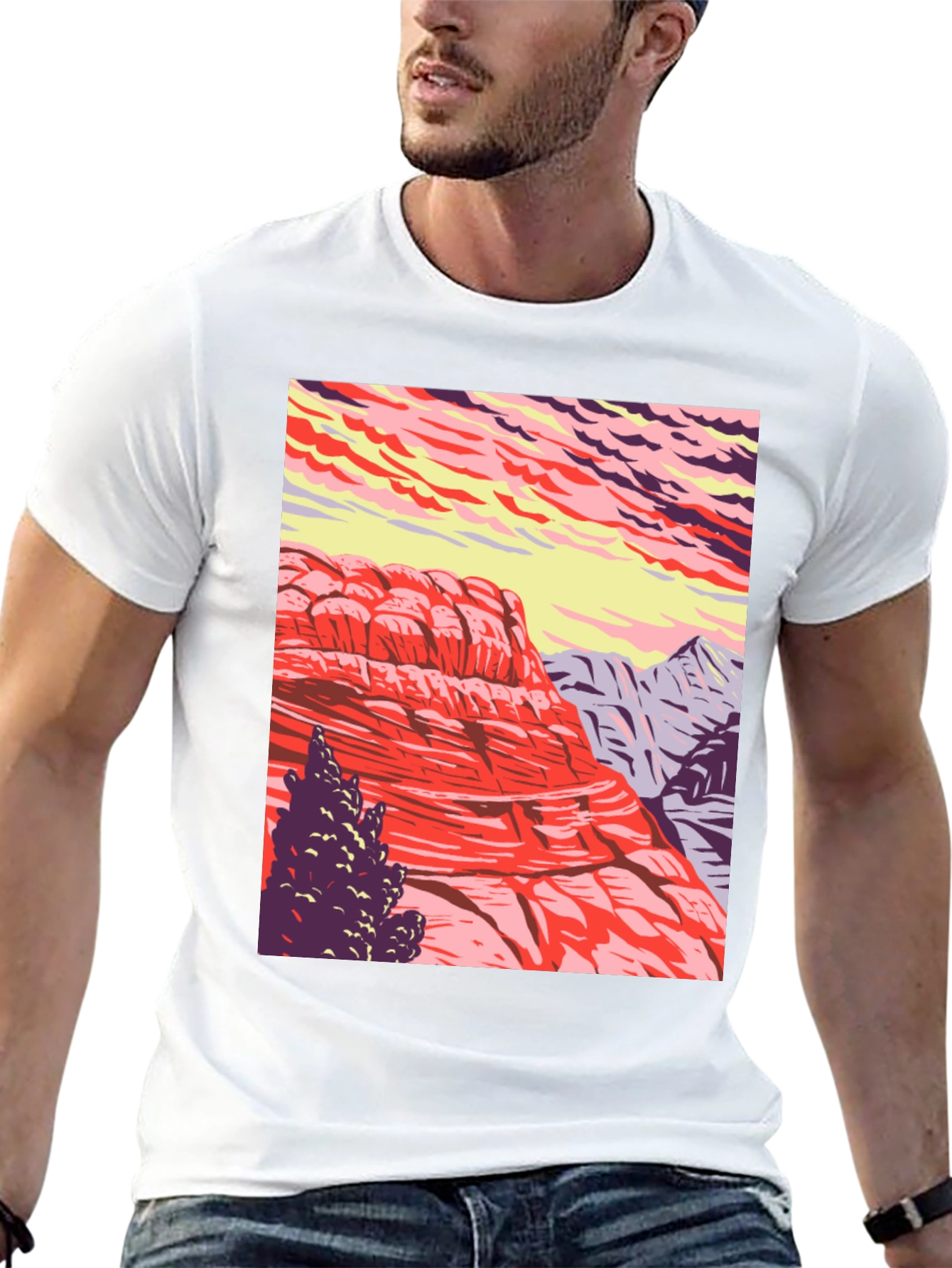 Mountain Landscape Graphic Tee - Nature Inspired Black T-Shirt