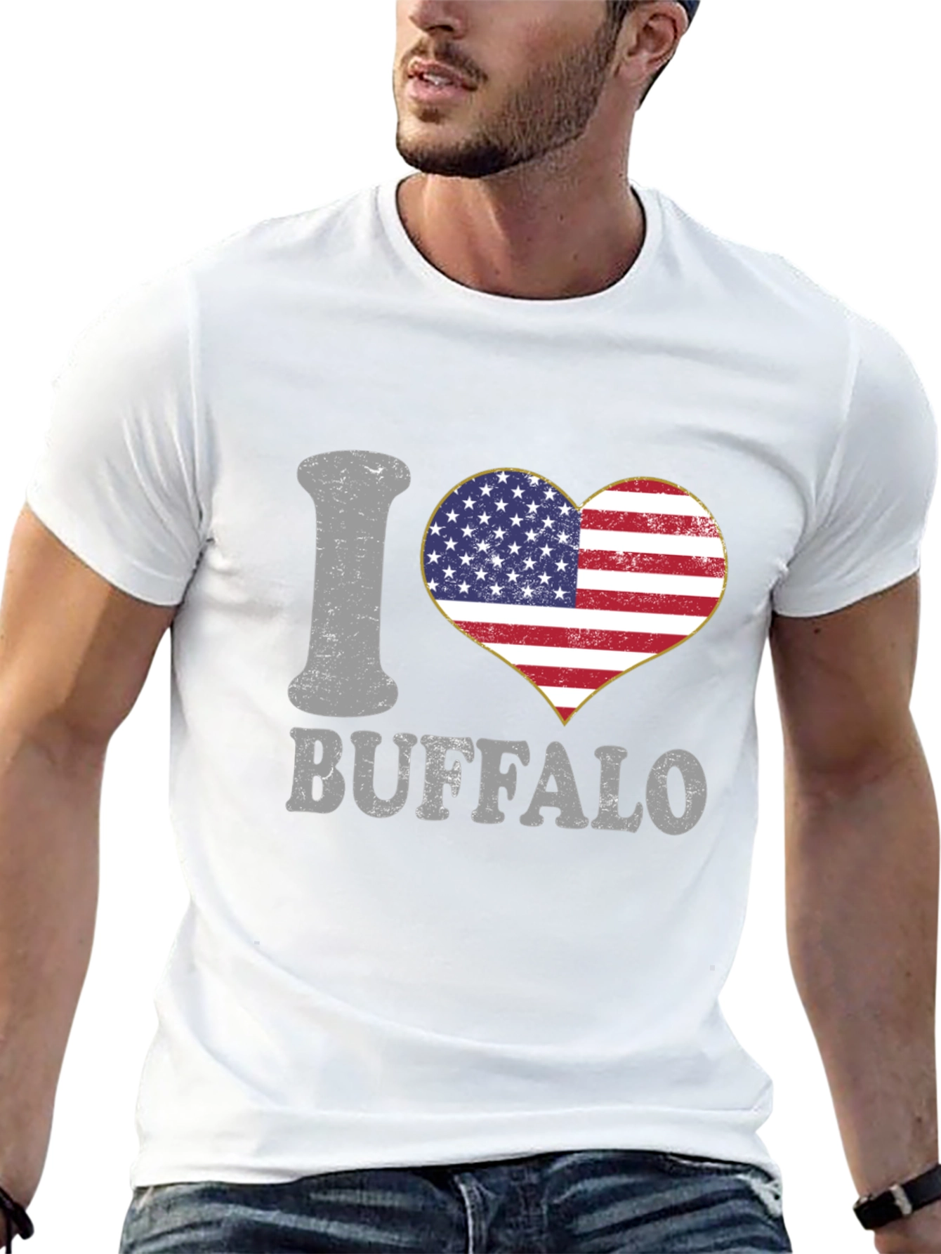 I Heart Buffalo USA Flag Graphic T-Shirt