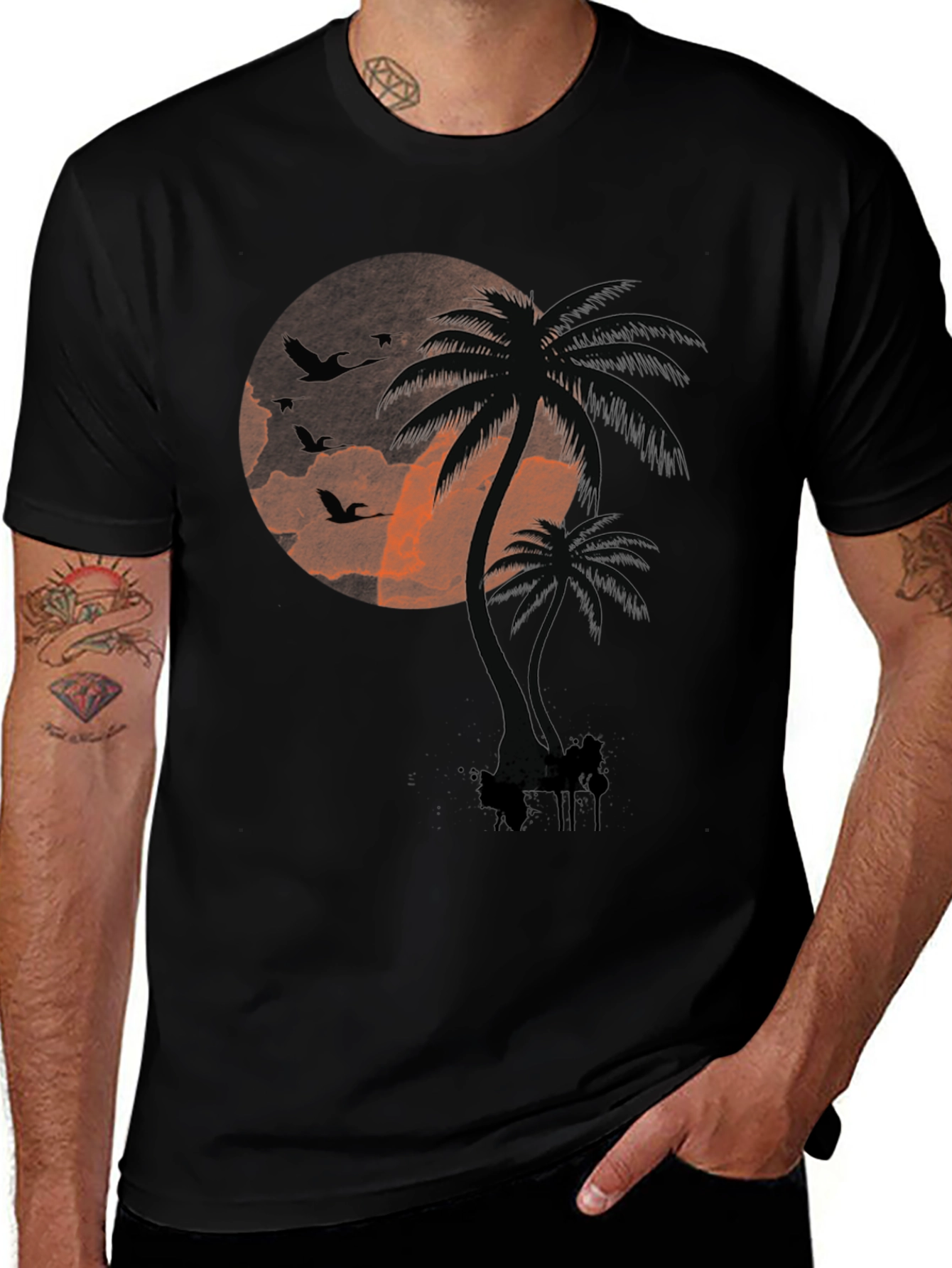 Sunset Palm Graphic Tee - Black Cotton Blend