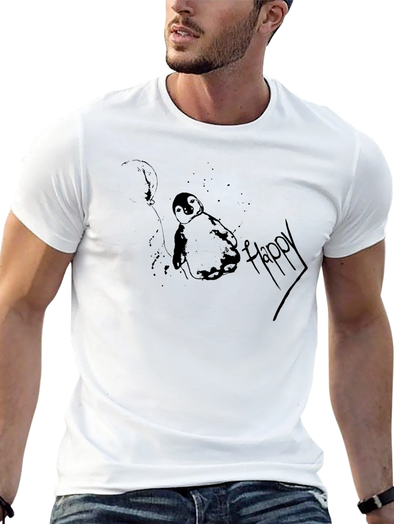 Penguin Happy Graphic Black T-Shirt