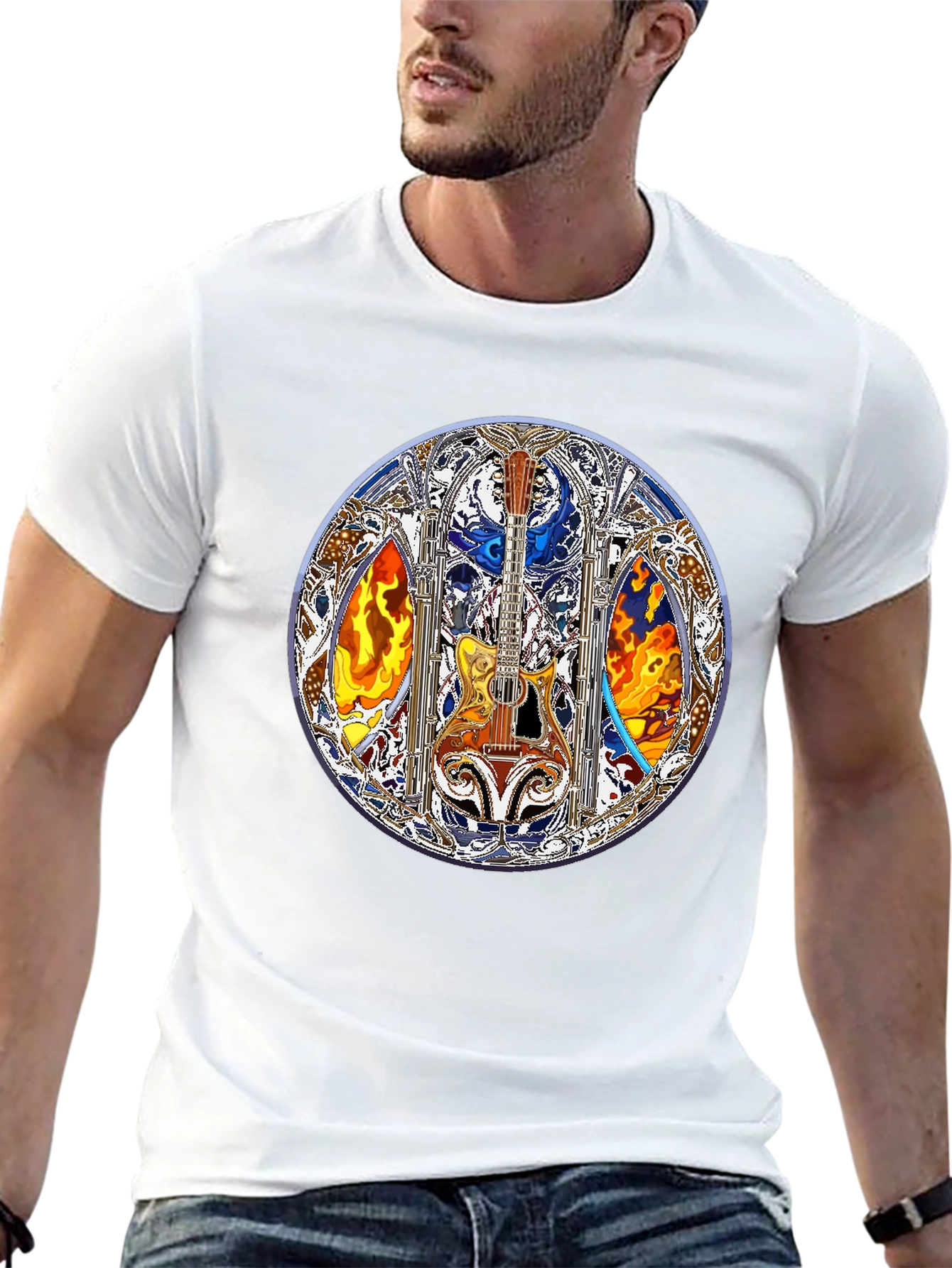 Guitar Stained Glass Art Tee