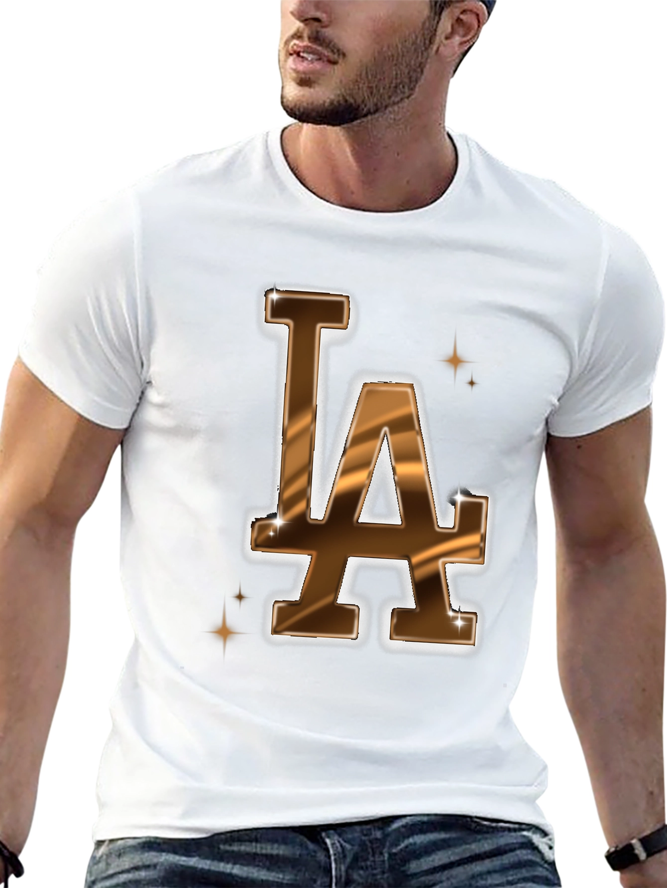 LA Dodgers Inspired Brown & Gold Mens Graphic Tee