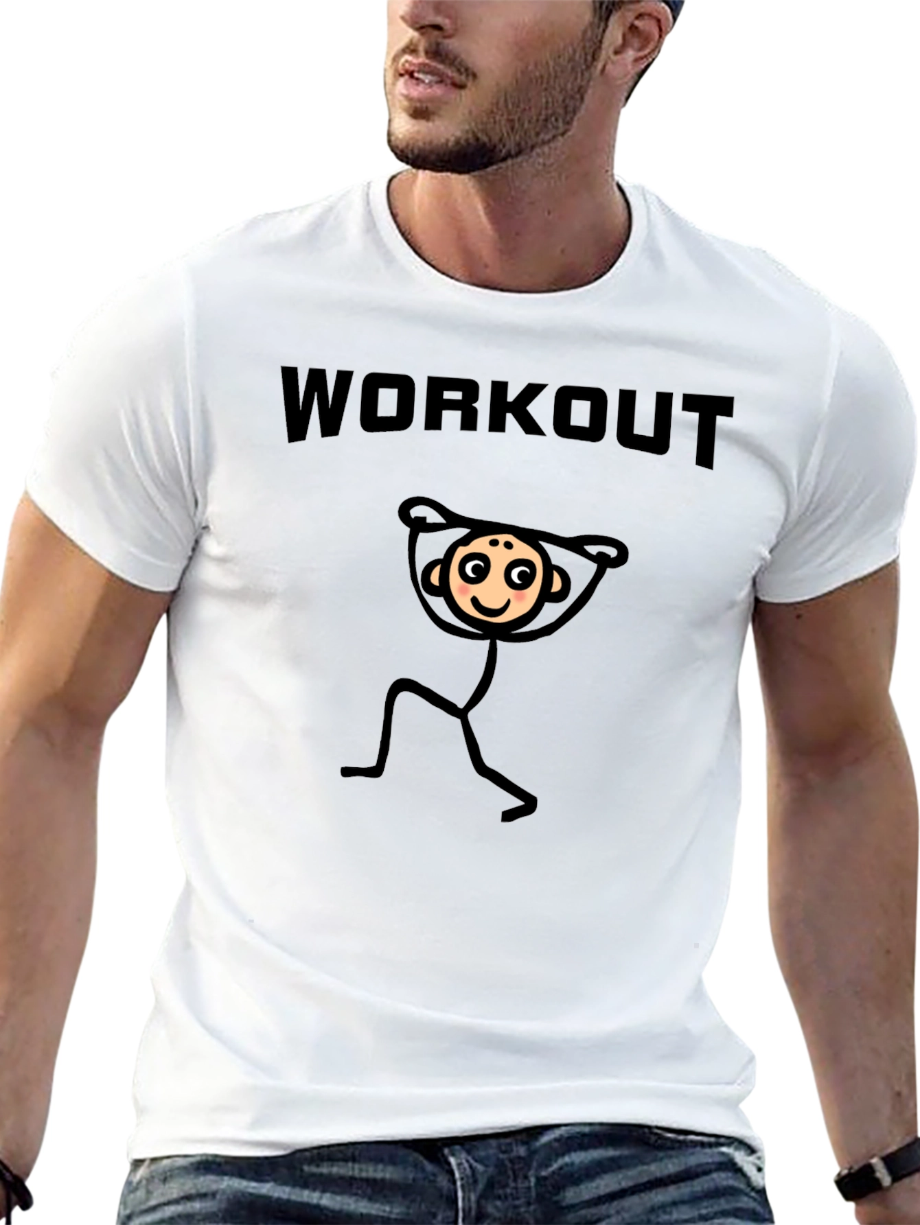 Workout Stick Figure Graphic T-Shirt - Black
