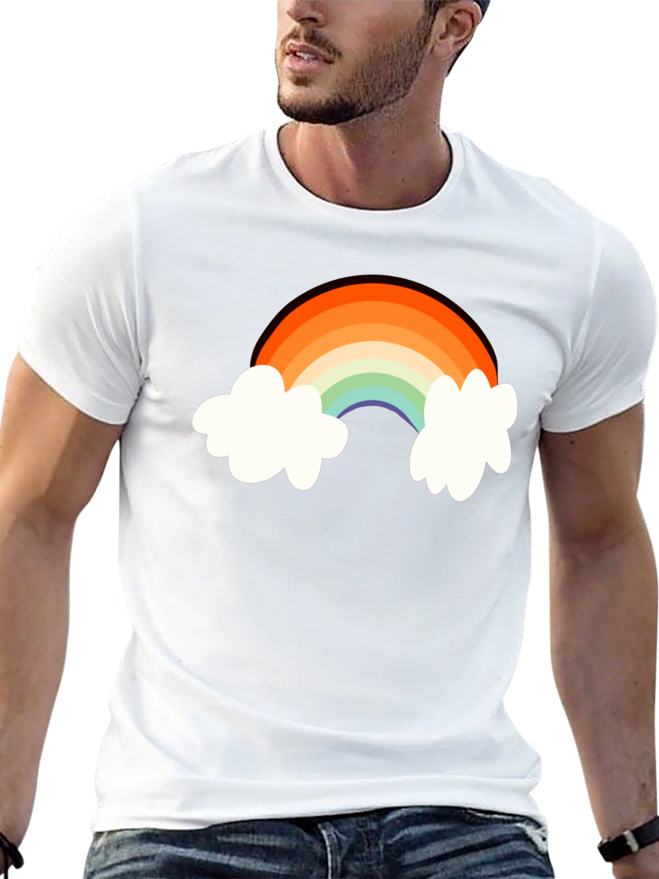 Rainbow Cloud Graphic Tee - Black Cotton Comfort