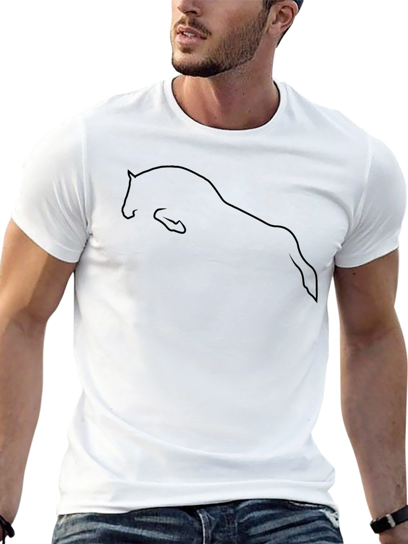 Minimalist Horse Outline Black T-Shirt