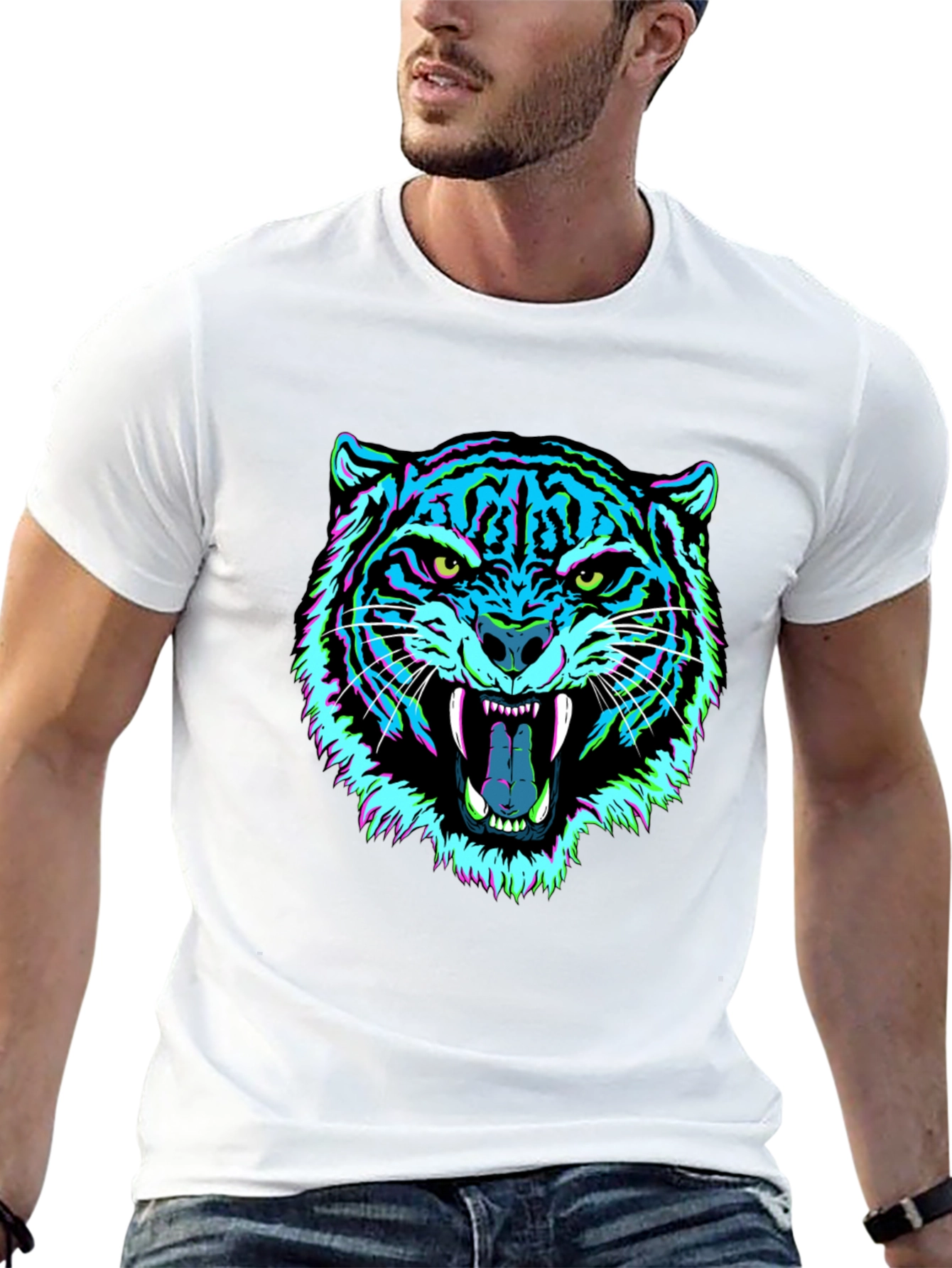 Vibrant Tiger Graphic Tee - Mens Black T-Shirt