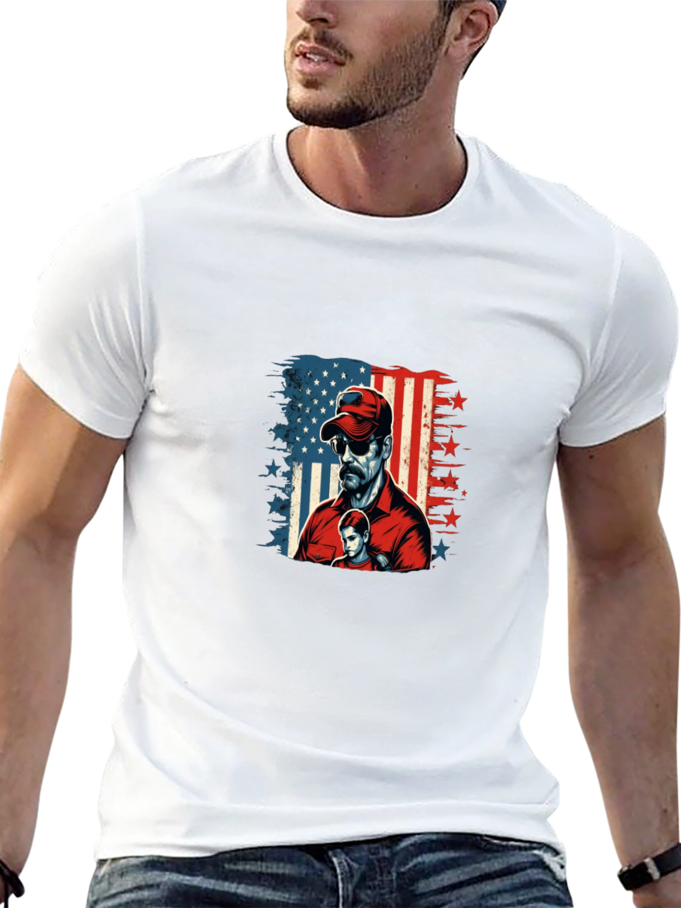 Patriotic Dad & Son Graphic Black Tee
