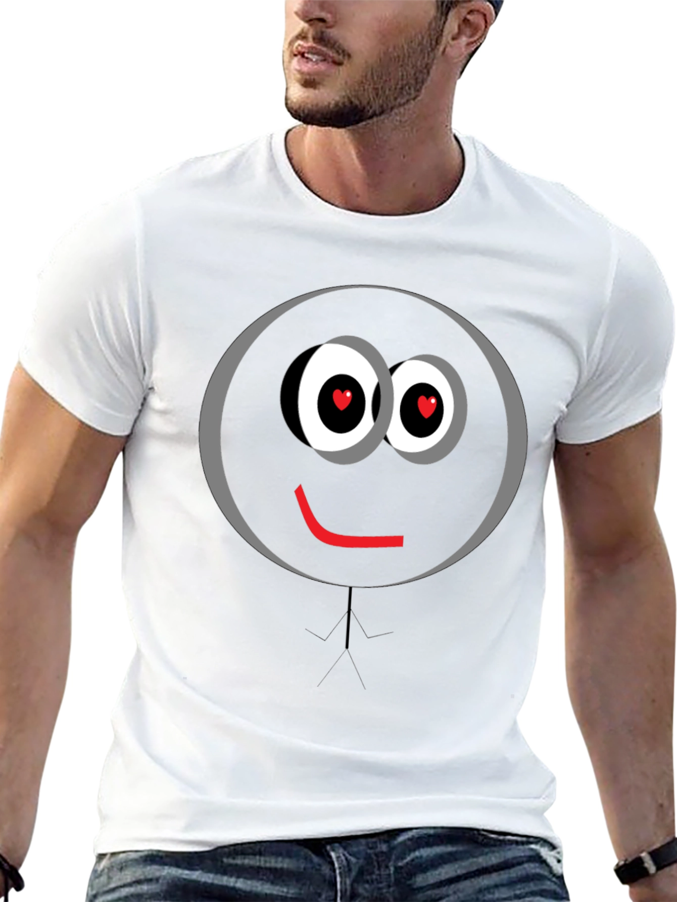 Love Eyes Smiley Face Black T-Shirt