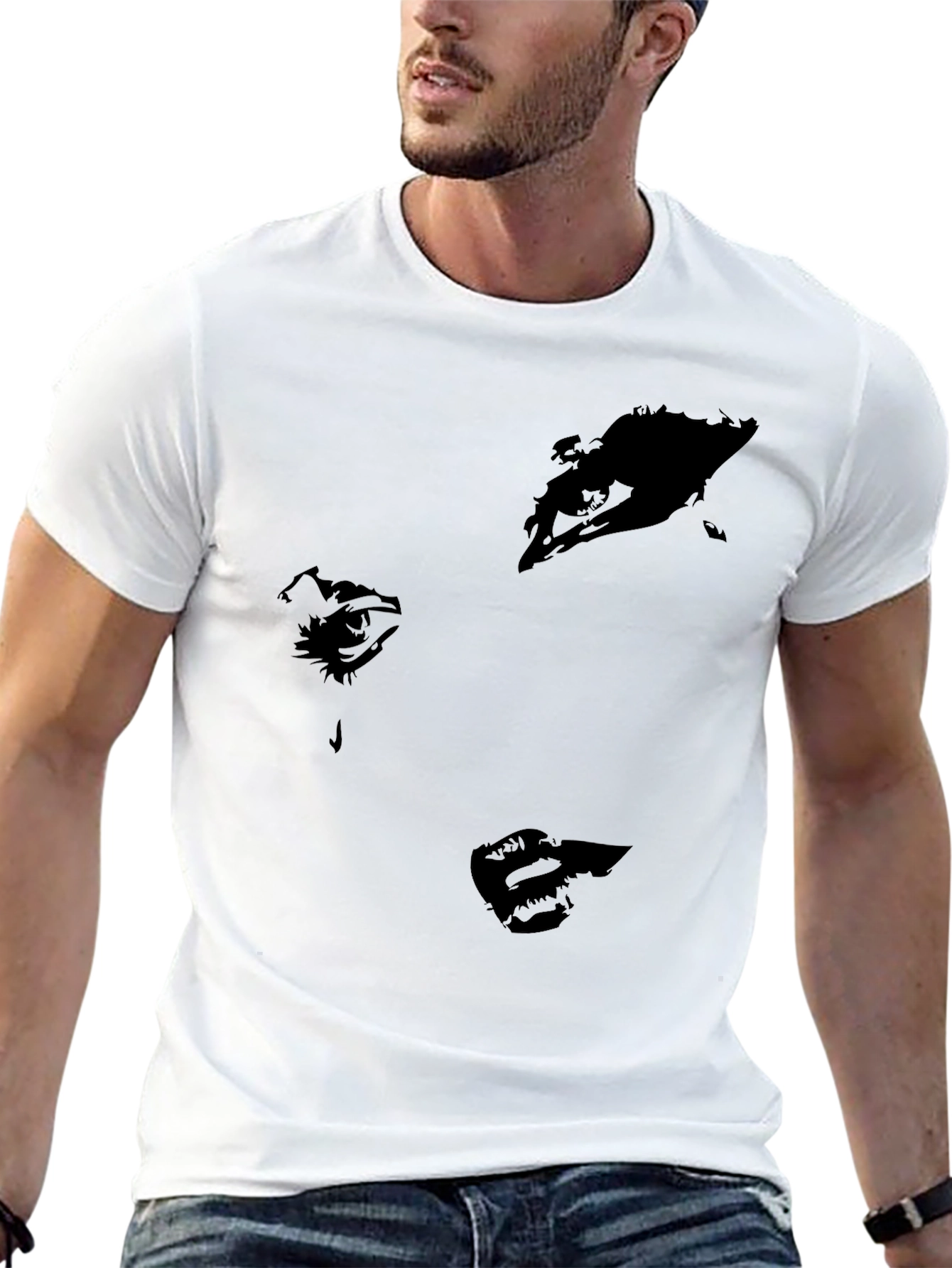 Abstract Face Graphic Black T-Shirt - Modern Style