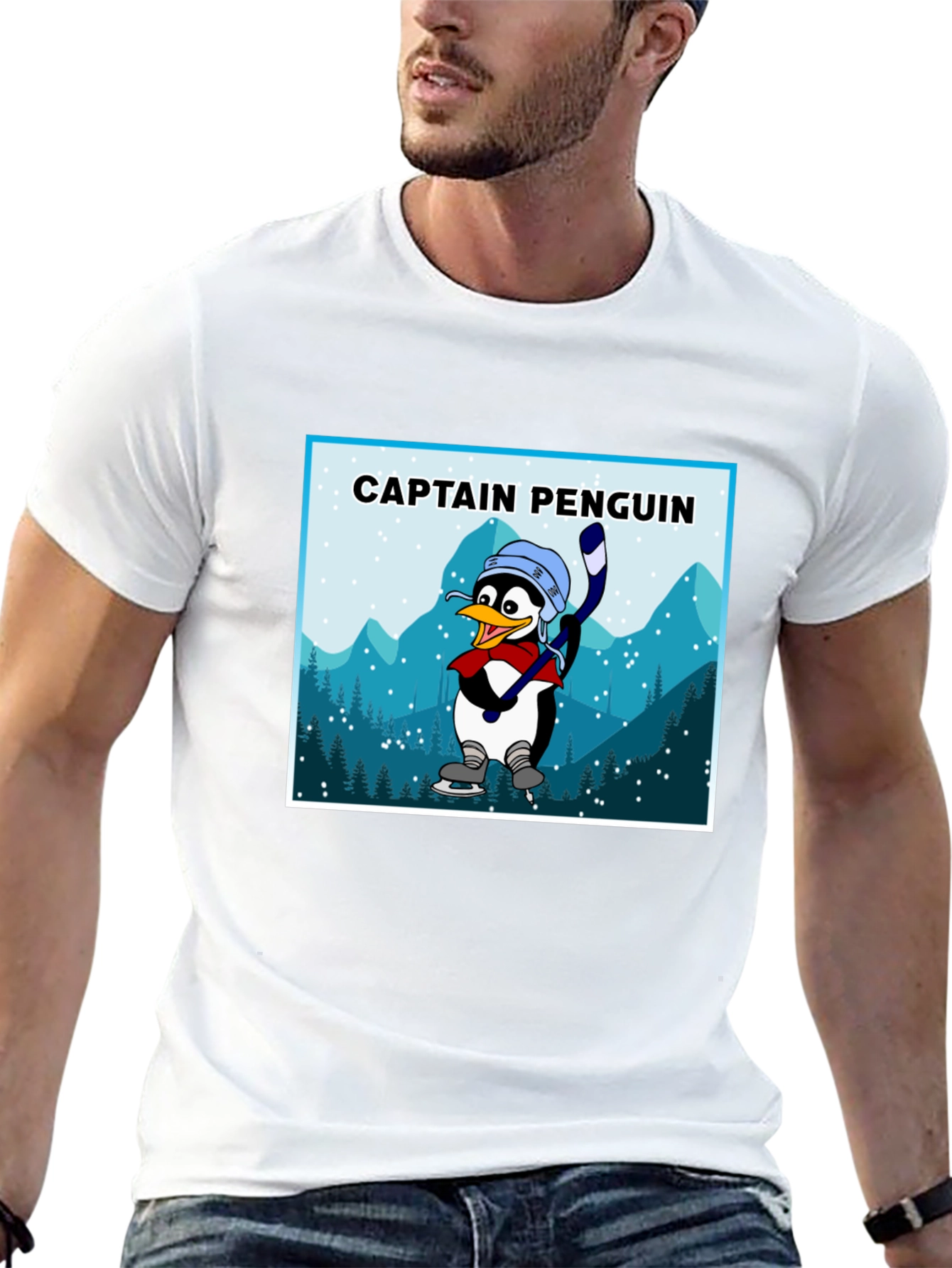 Captain Penguin Graphic Tee - Black Cotton T-Shirt