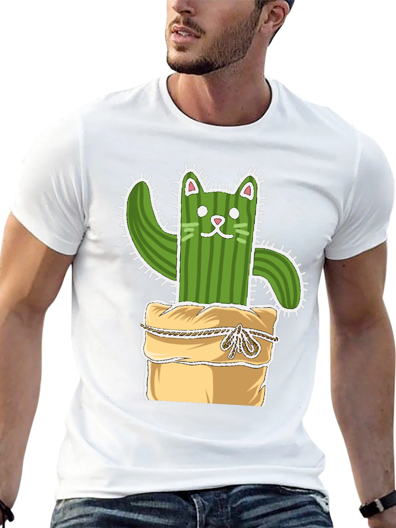 Cactus Cat T-Shirt - Whimsical Plant Lover Tee