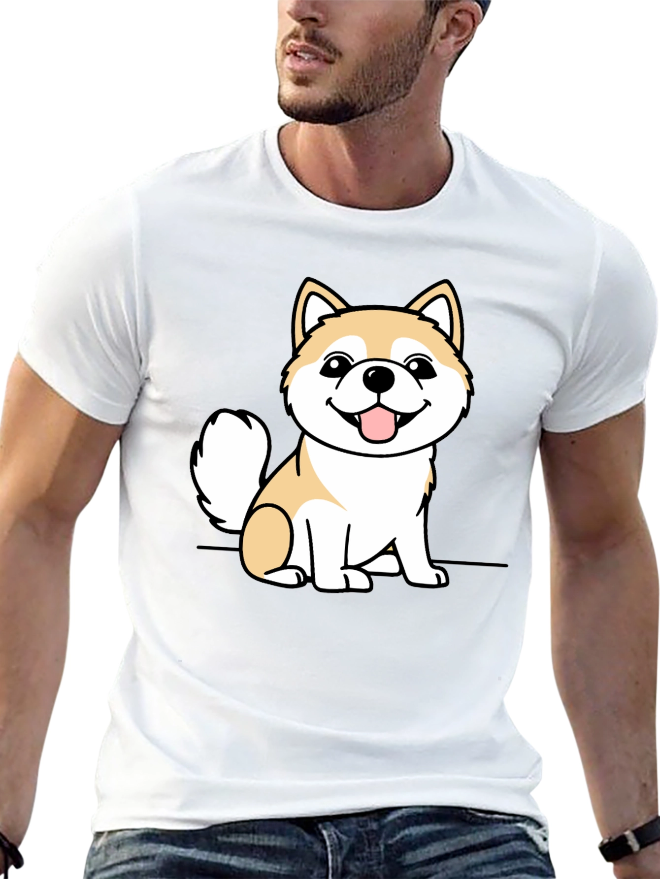 Cute Shiba Inu Dog Graphic Tee - Black