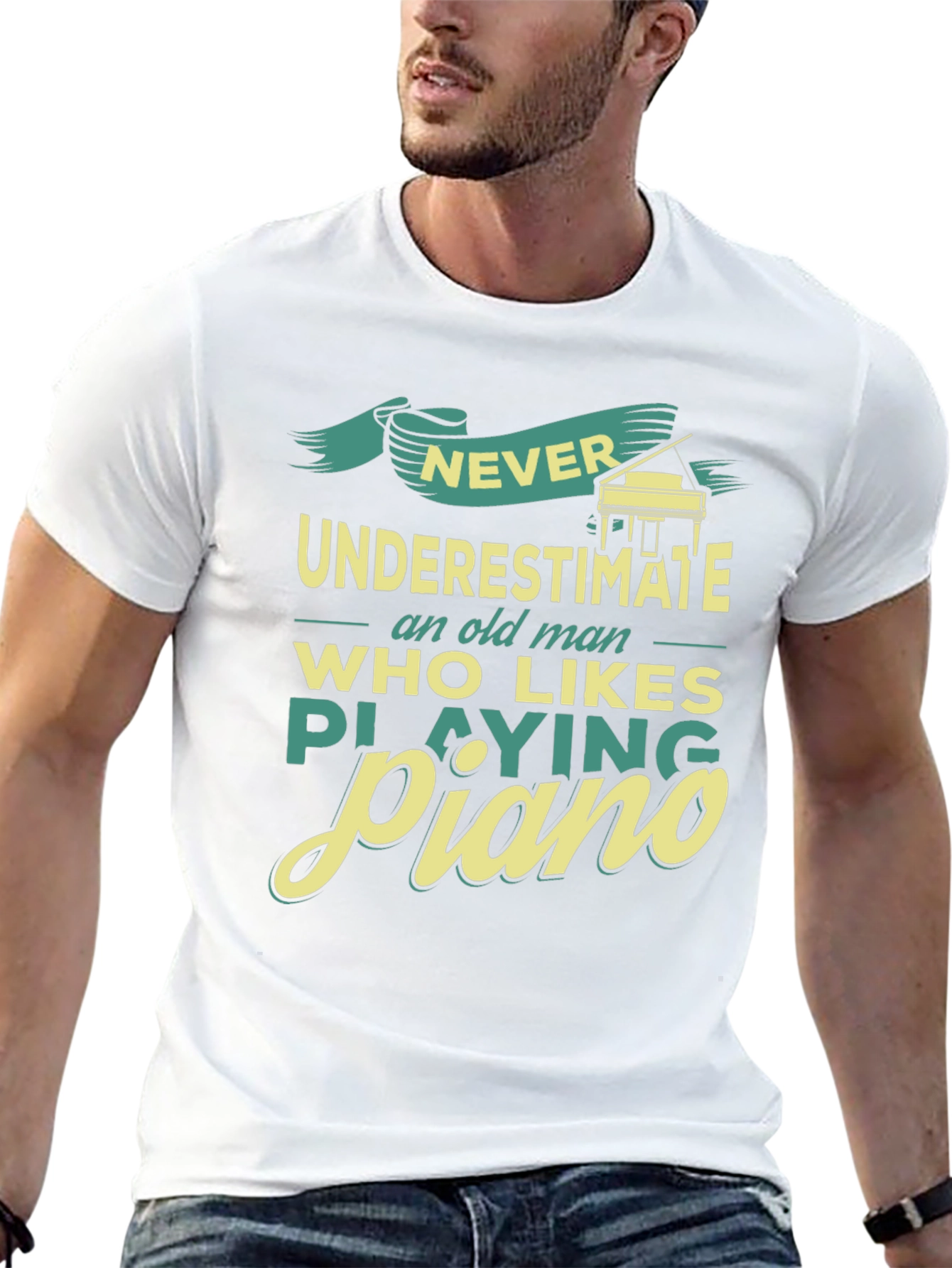 Never Underestimate a Piano Playing Old Man T-Shirt