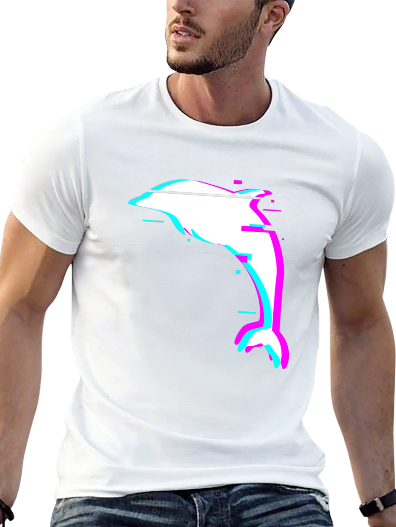 Glitch Dolphin Graphic Tee - Black Casual T-Shirt