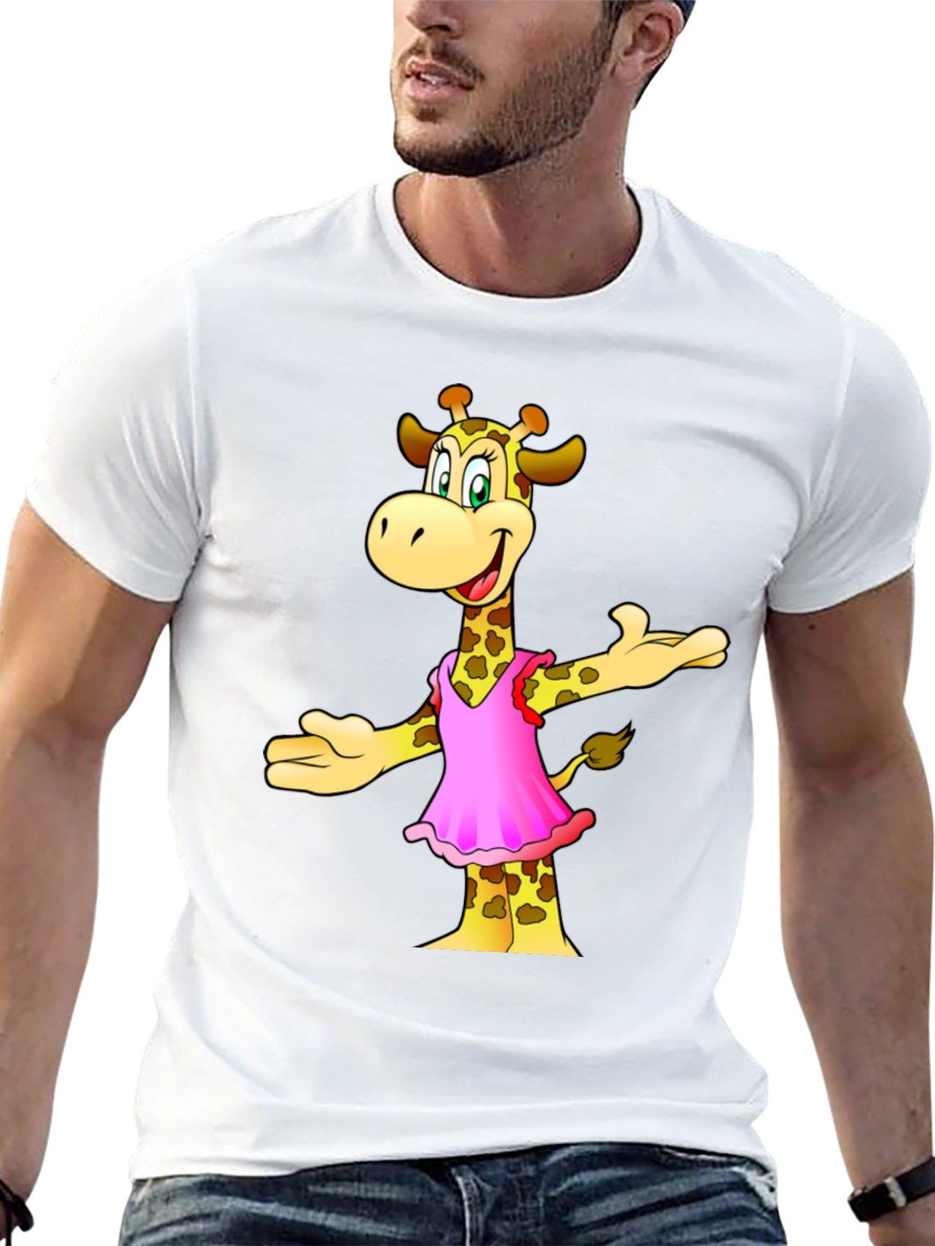 Giraffe Cartoon Graphic Black T-Shirt