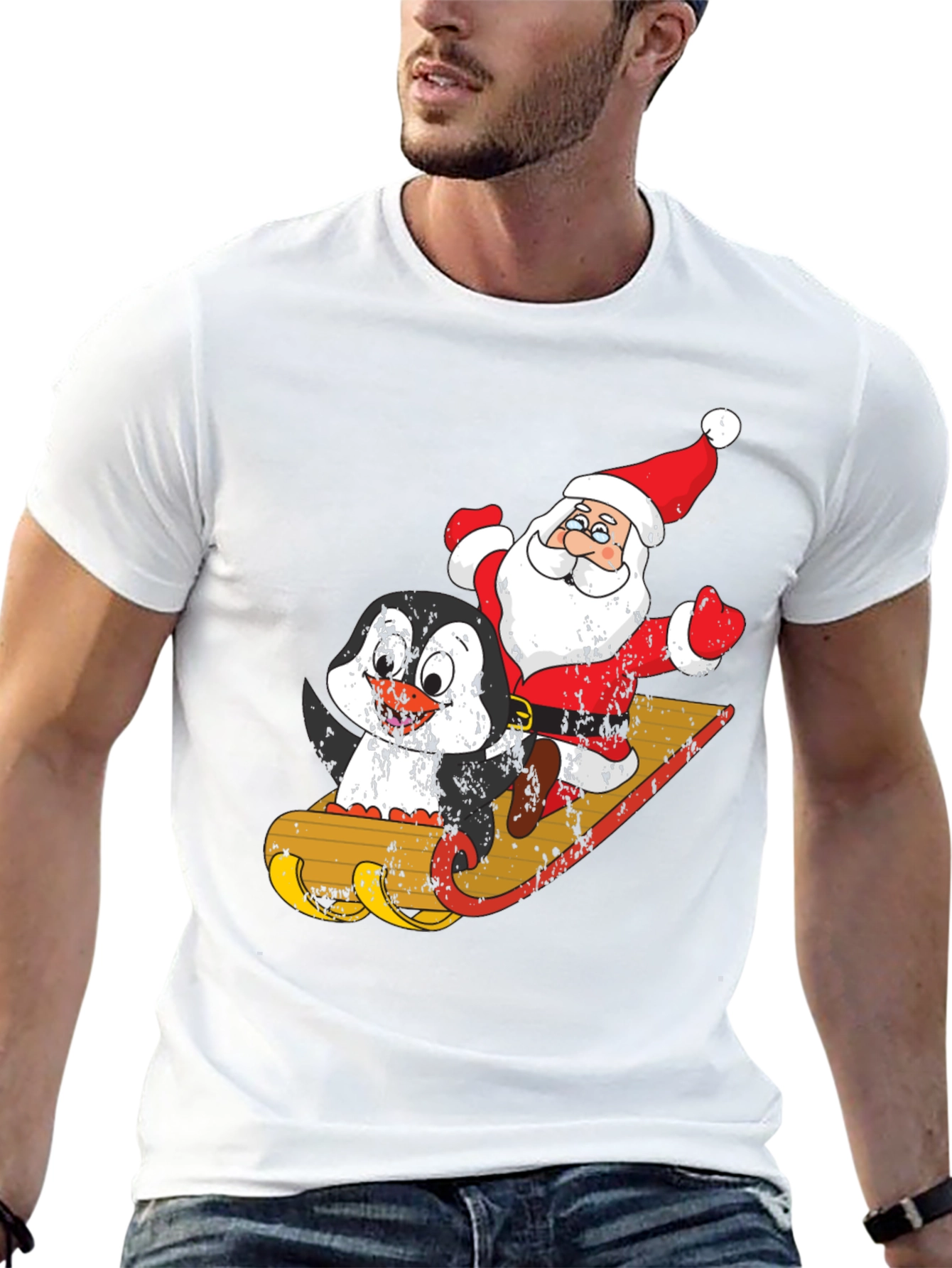 Santa & Penguin Sleigh Ride Graphic Tee