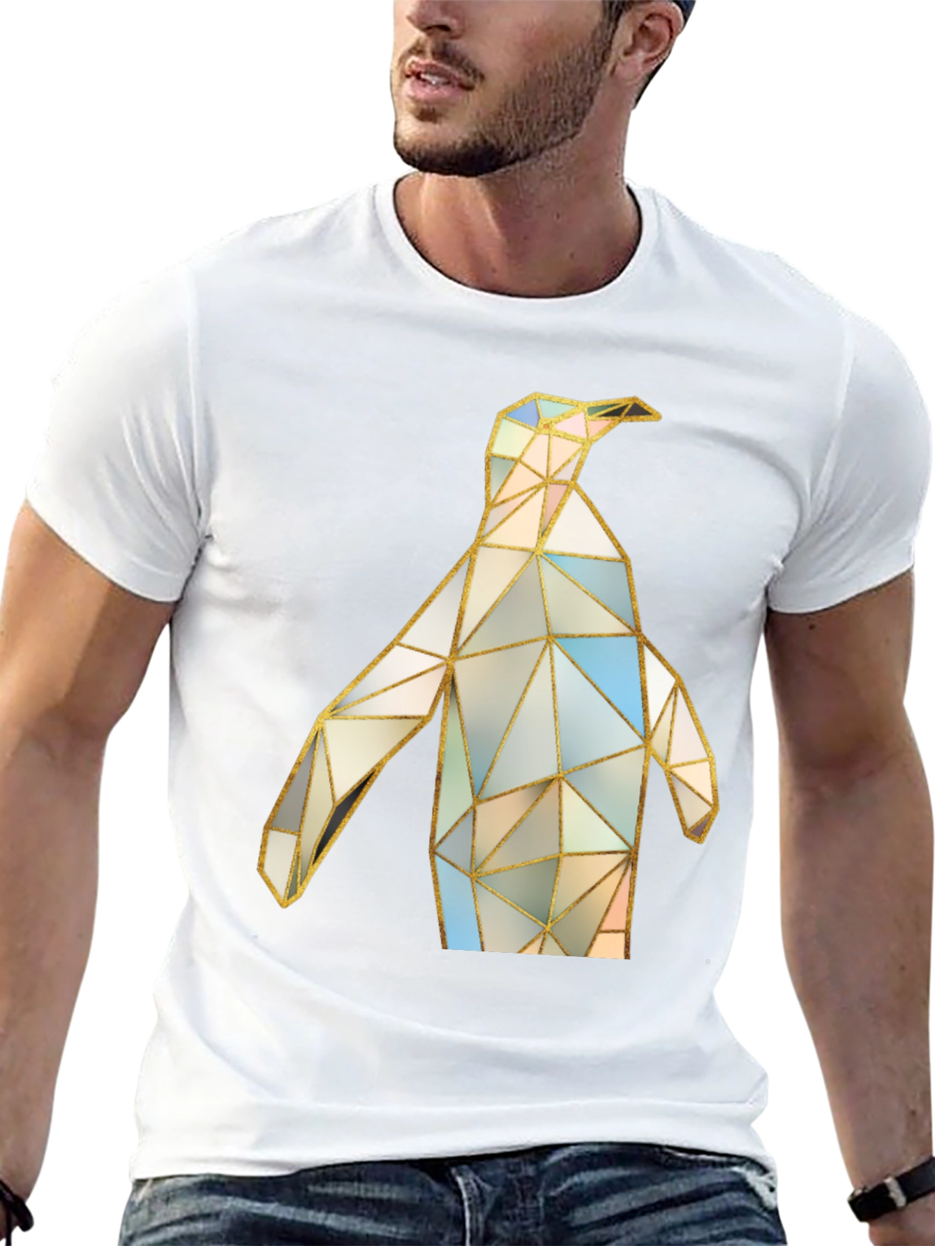 Geometric Penguin Graphic Tee - Modern Art Shirt