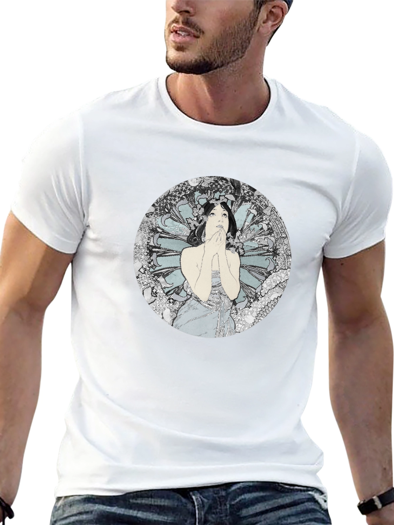 Art Nouveau Woman Graphic Tee - Black