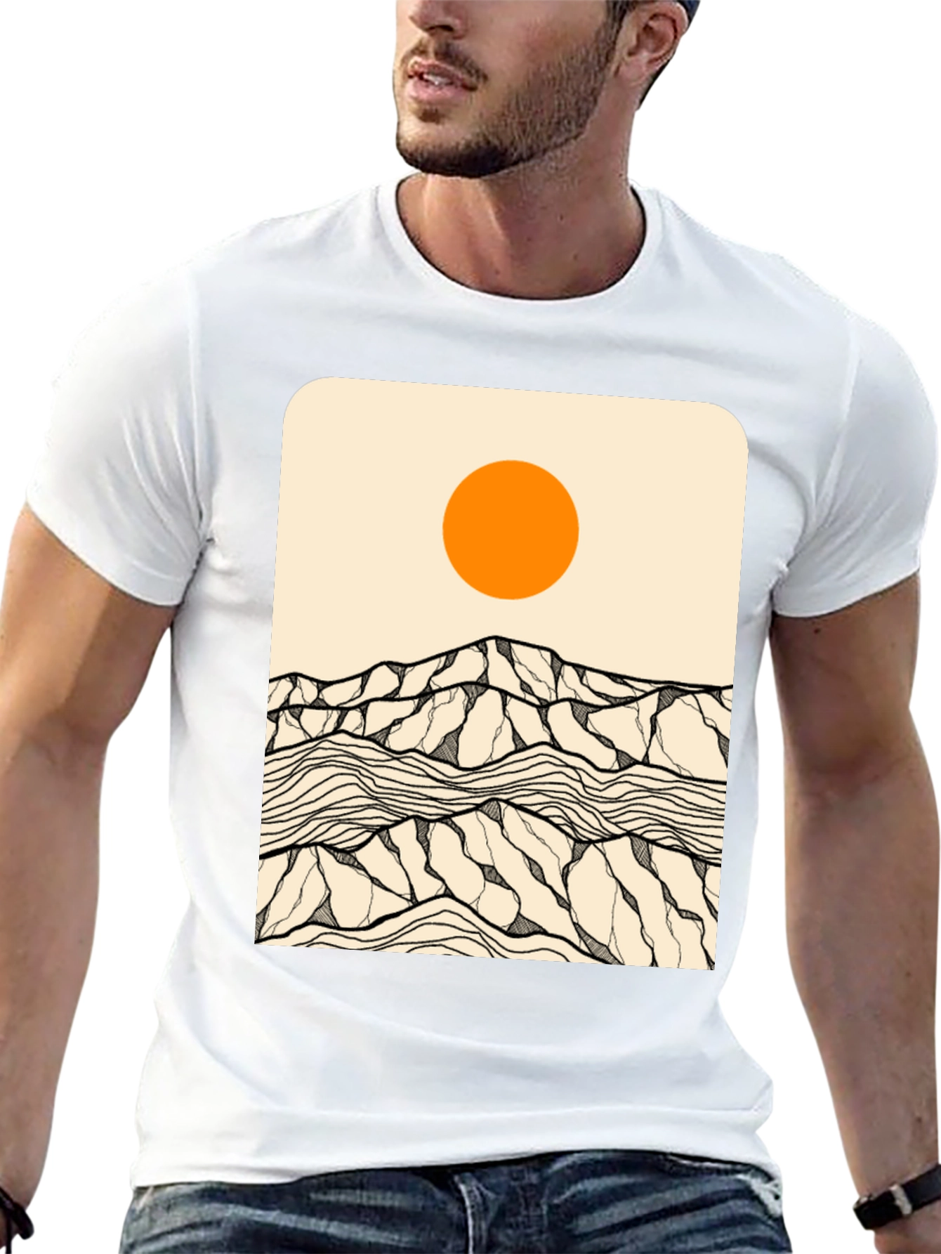 Abstract Mountain Scene Graphic Tee - Black