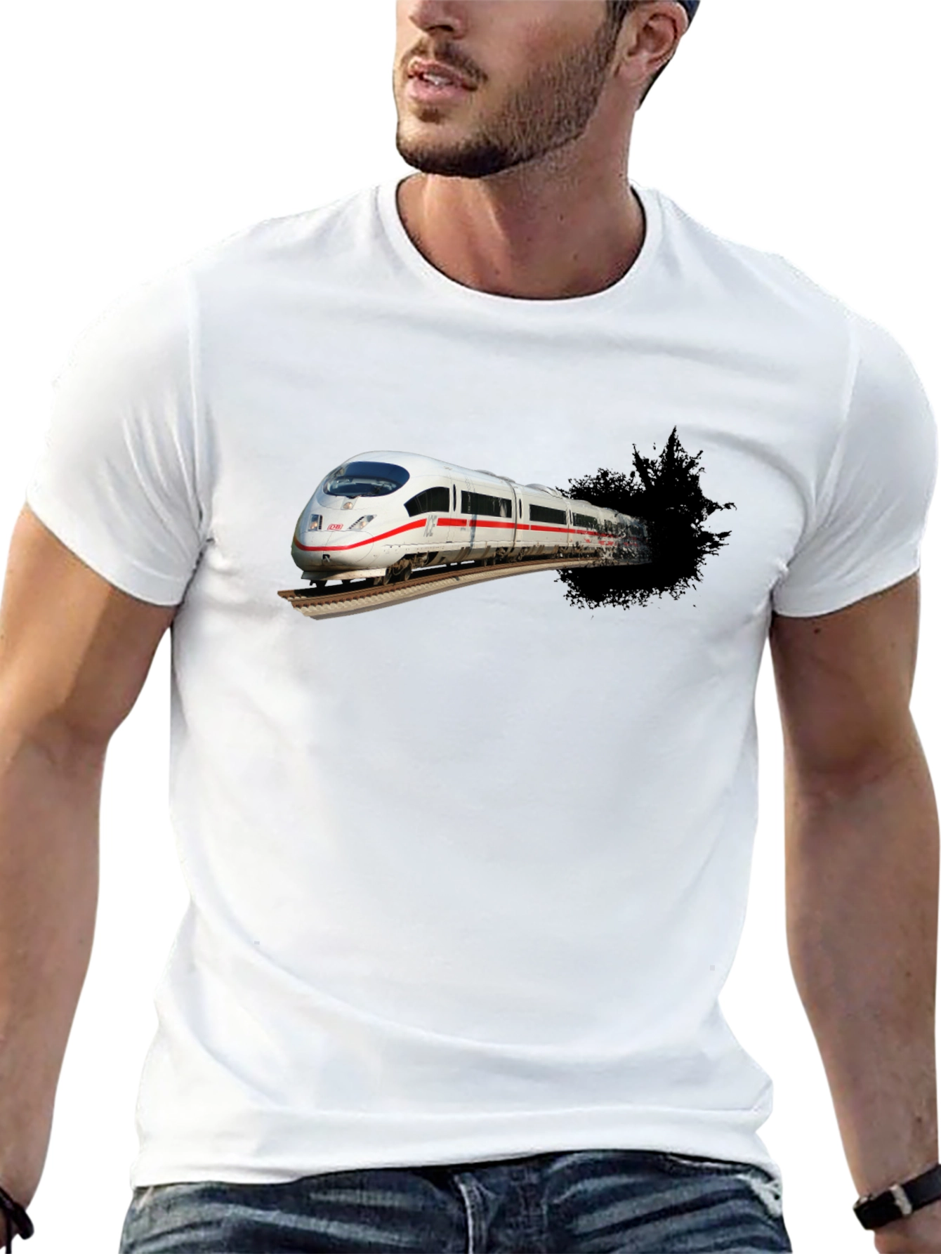 Train Graphic Black T-Shirt for Men